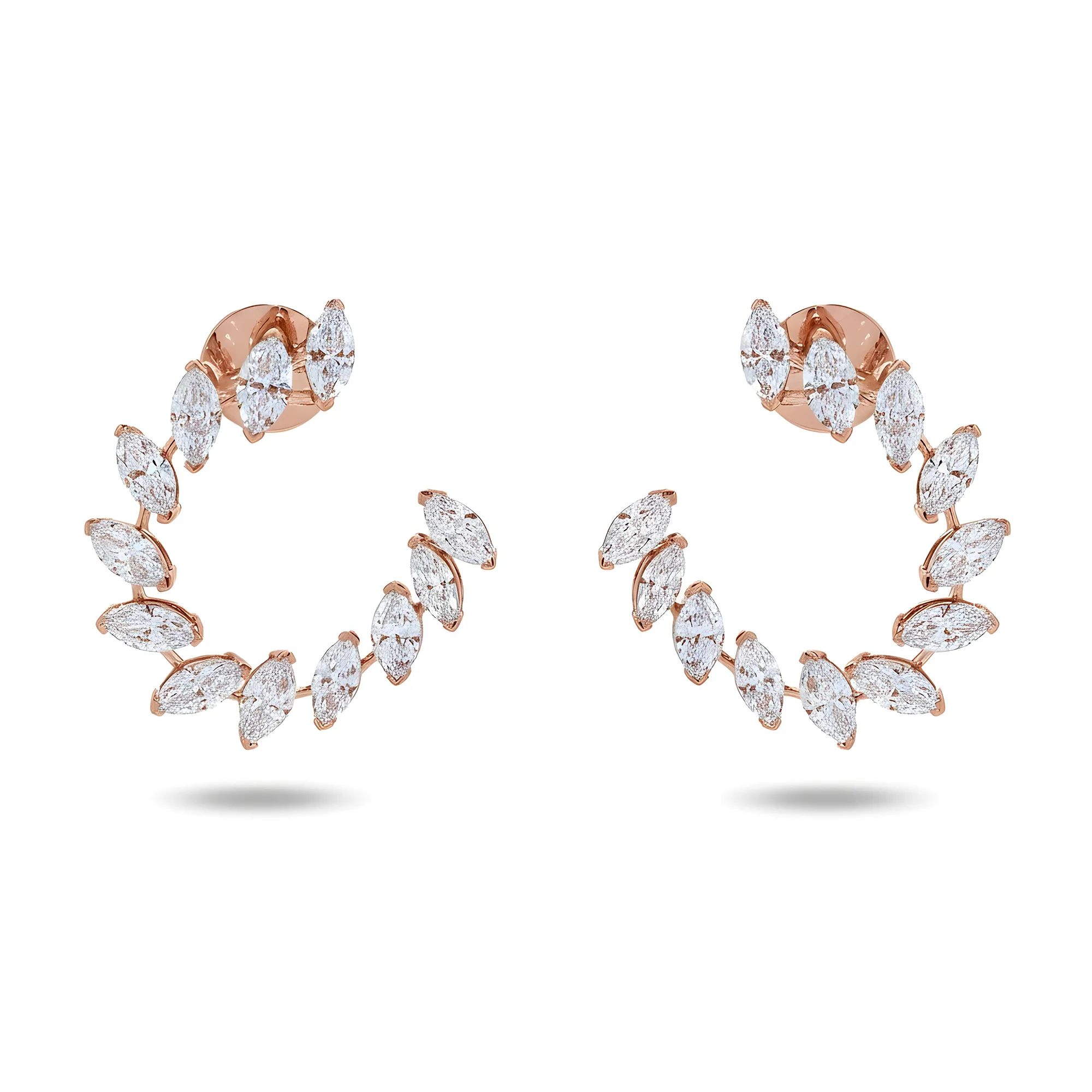 14K White Gold Marquise Cut Diamond Open Hoop Earrings 5.92ctw - Image 6