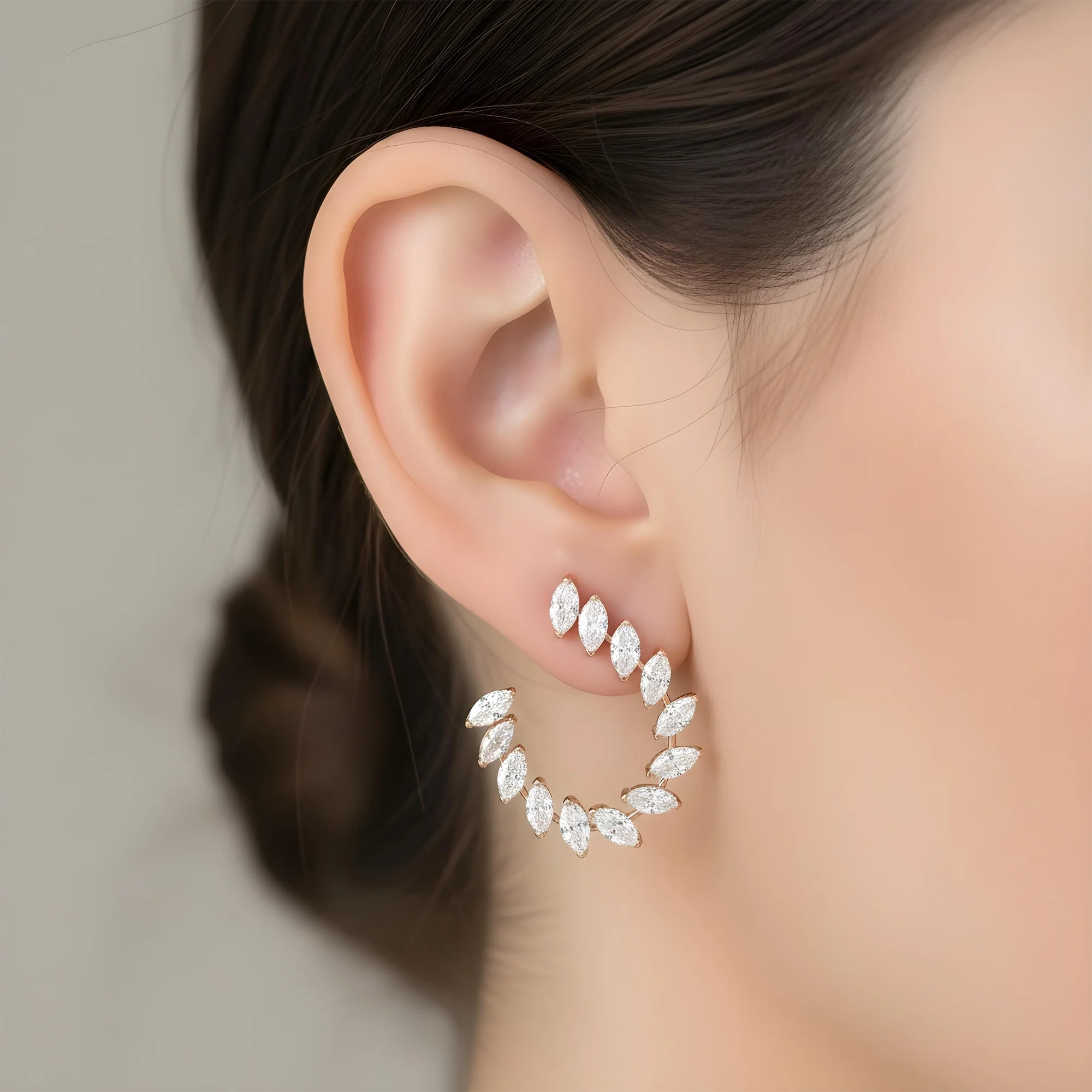 14K White Gold Marquise Cut Diamond Open Hoop Earrings 5.92ctw - Image 7