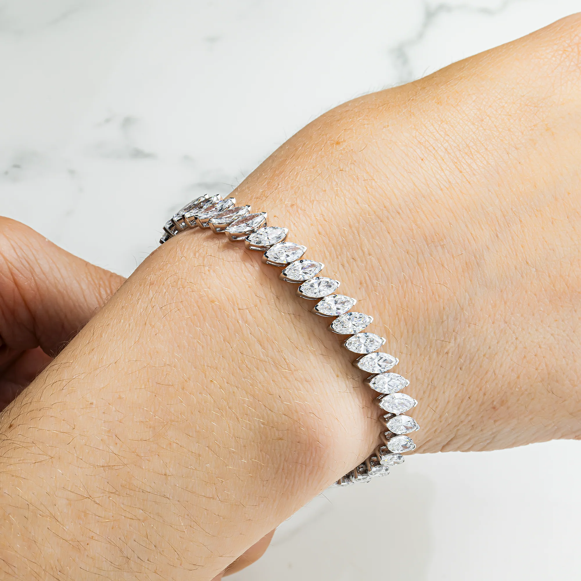 14K White Gold Marquise Cut Diamond Tennis Bracelet 16.83ct - Image 2