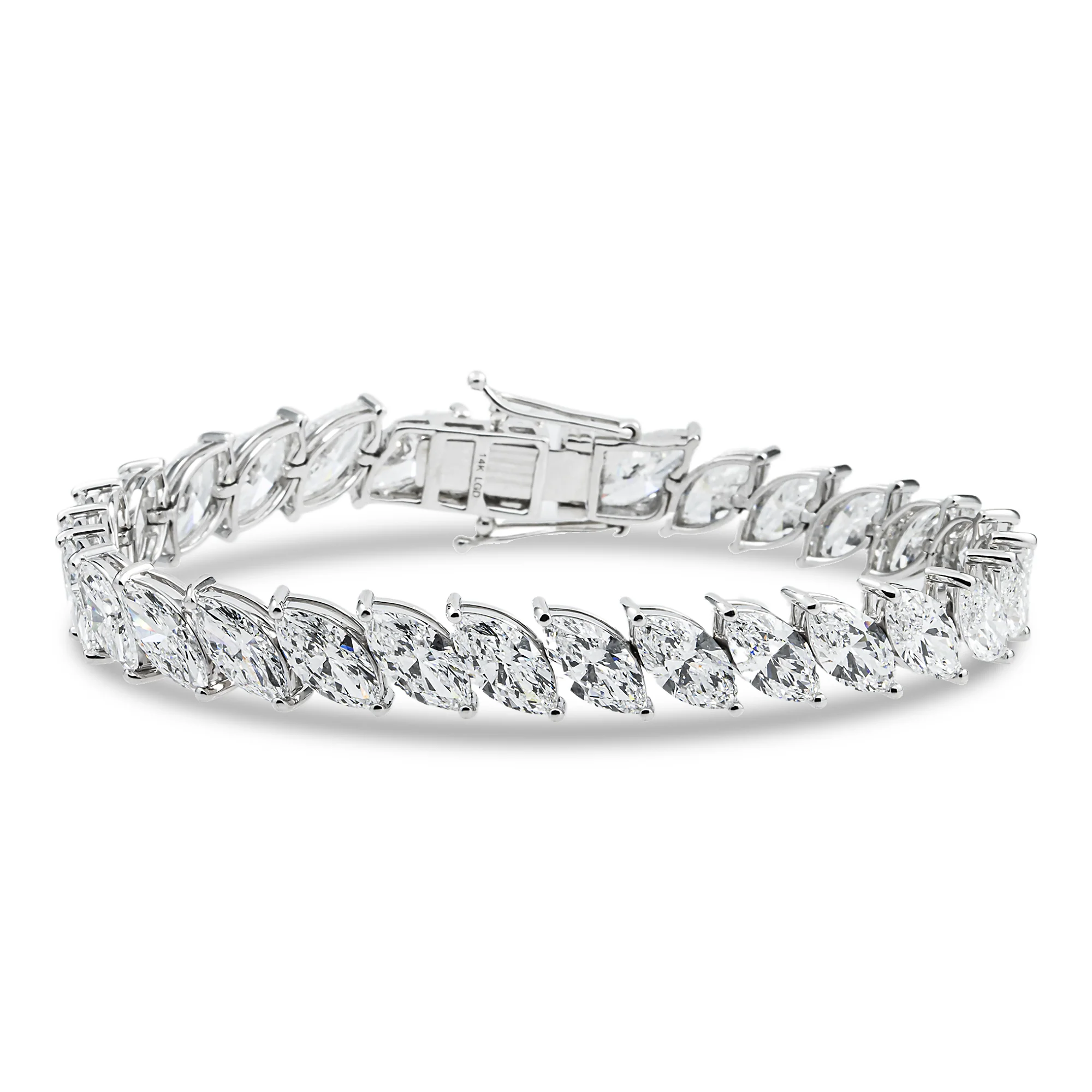 14K White Gold Marquise Cut Diamond Tennis Bracelet 31.0ct