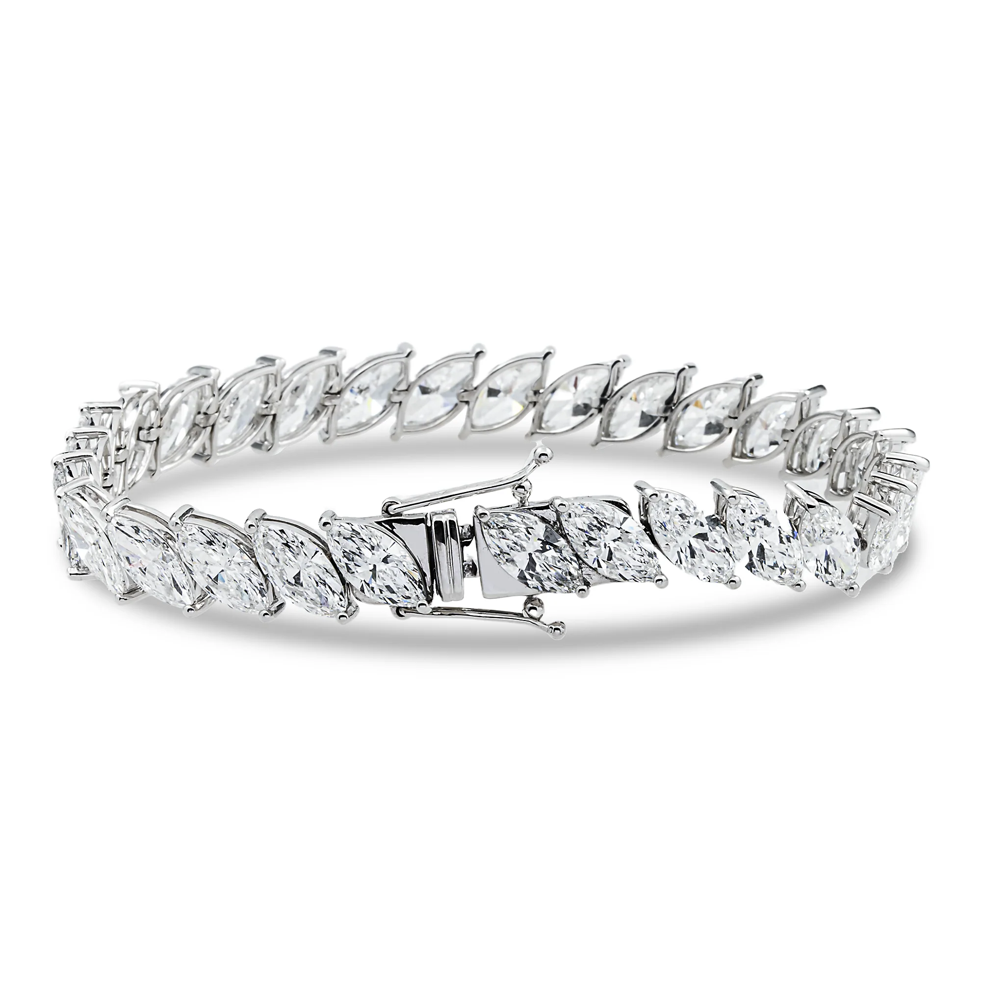 14K White Gold Marquise Cut Diamond Tennis Bracelet 31.0ct - Image 3
