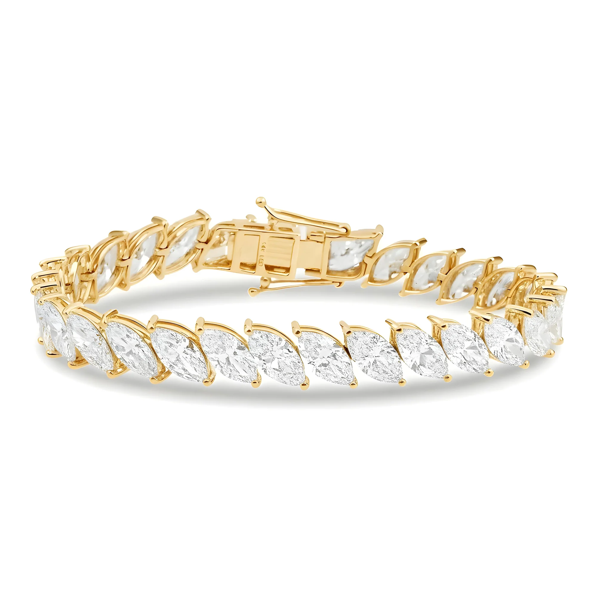 14K White Gold Marquise Cut Diamond Tennis Bracelet 31.0ct - Image 5