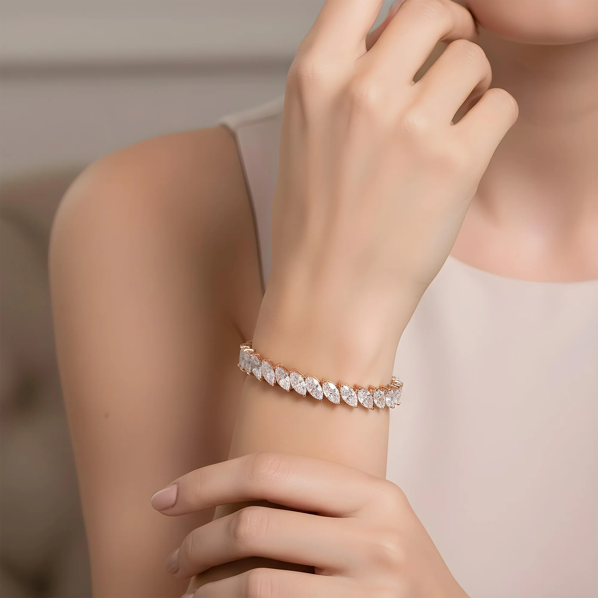 14K White Gold Marquise Cut Diamond Tennis Bracelet 31.0ct - Image 8