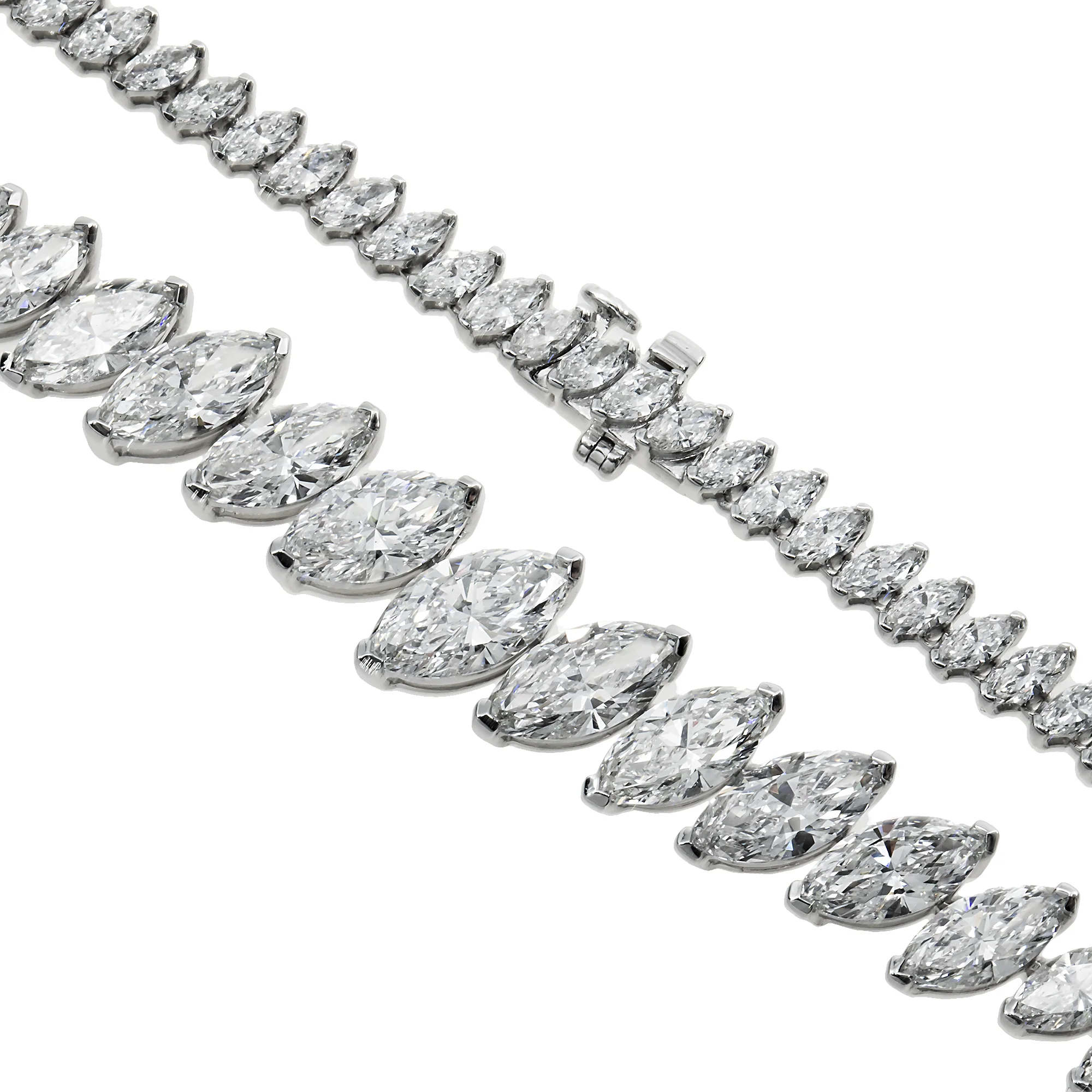 14K White Gold Graduated Marquise Cut Diamond Tennis Necklace 26.59ct - Image 3