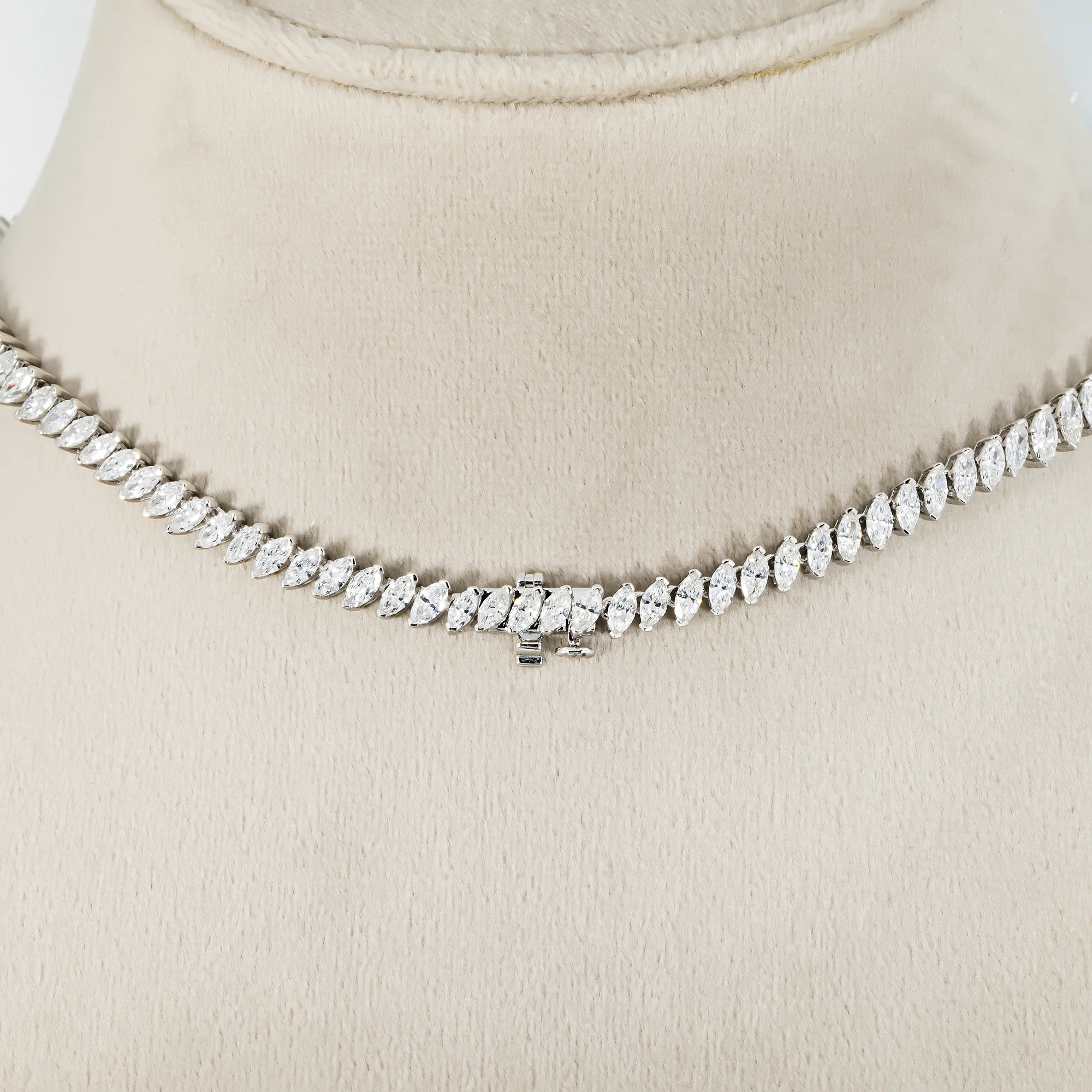 14K White Gold Graduated Marquise Cut Diamond Tennis Necklace 26.59ct - Image 4