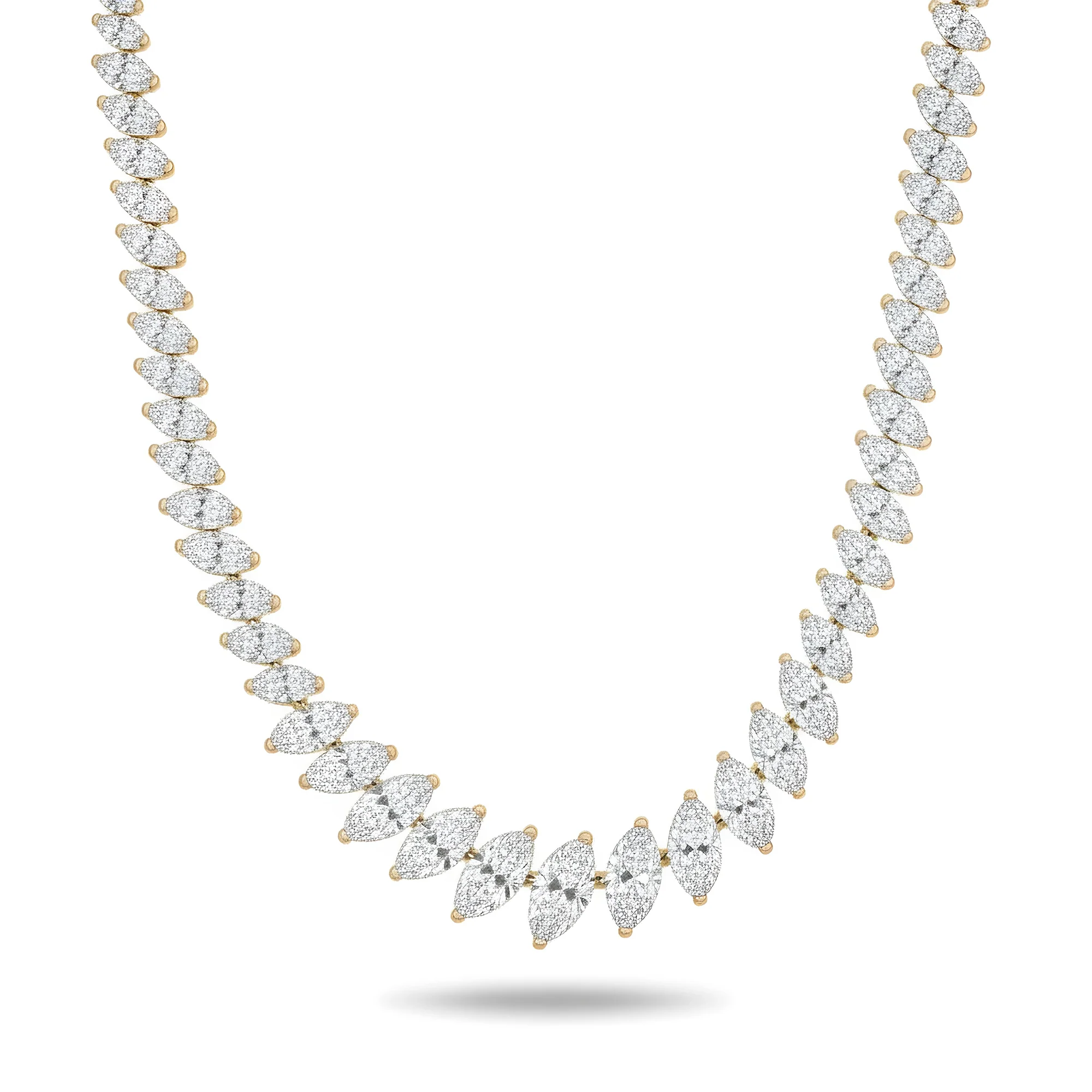 14K White Gold Graduated Marquise Cut Diamond Tennis Necklace 26.59ct - Image 5