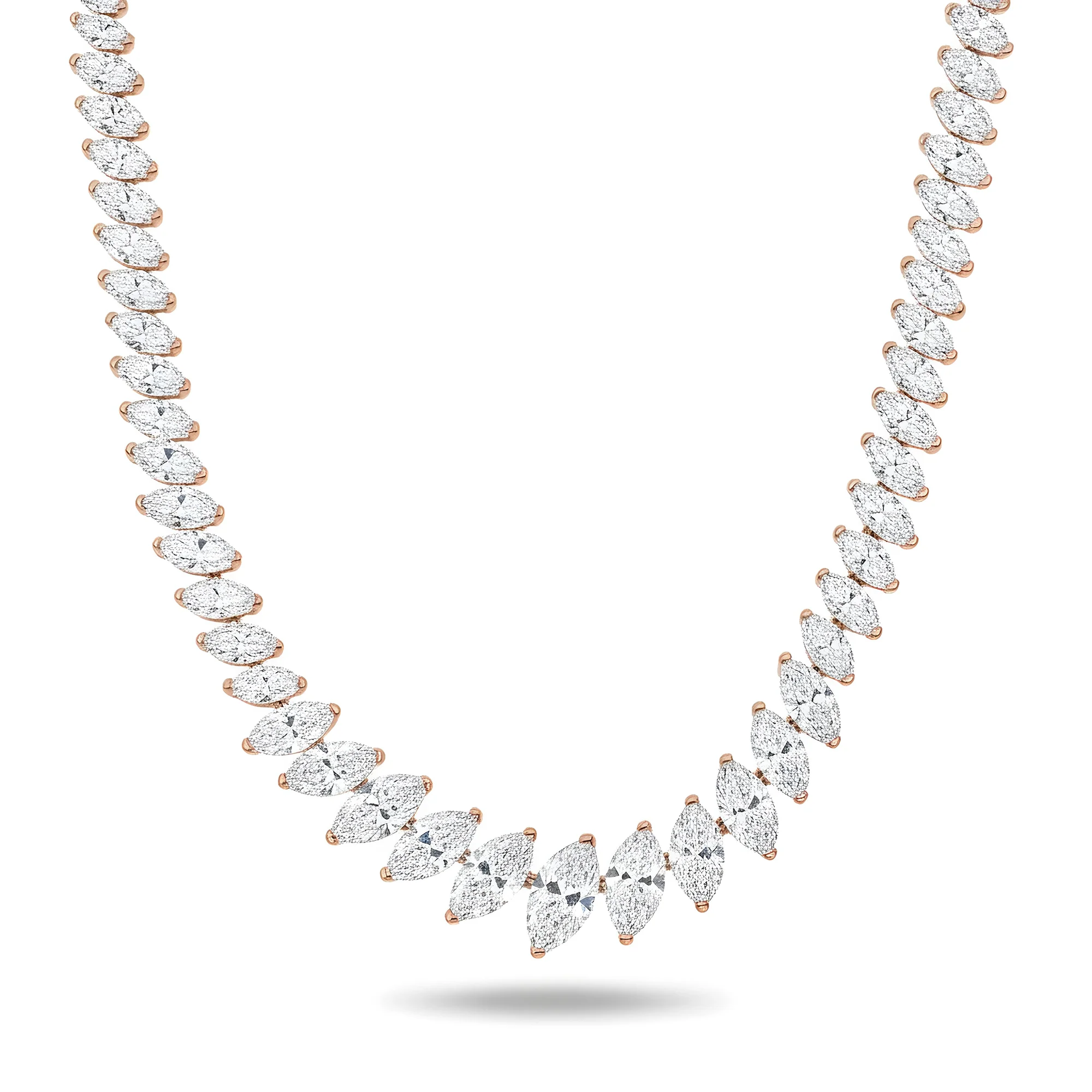 14K White Gold Graduated Marquise Cut Diamond Tennis Necklace 26.59ct - Image 7