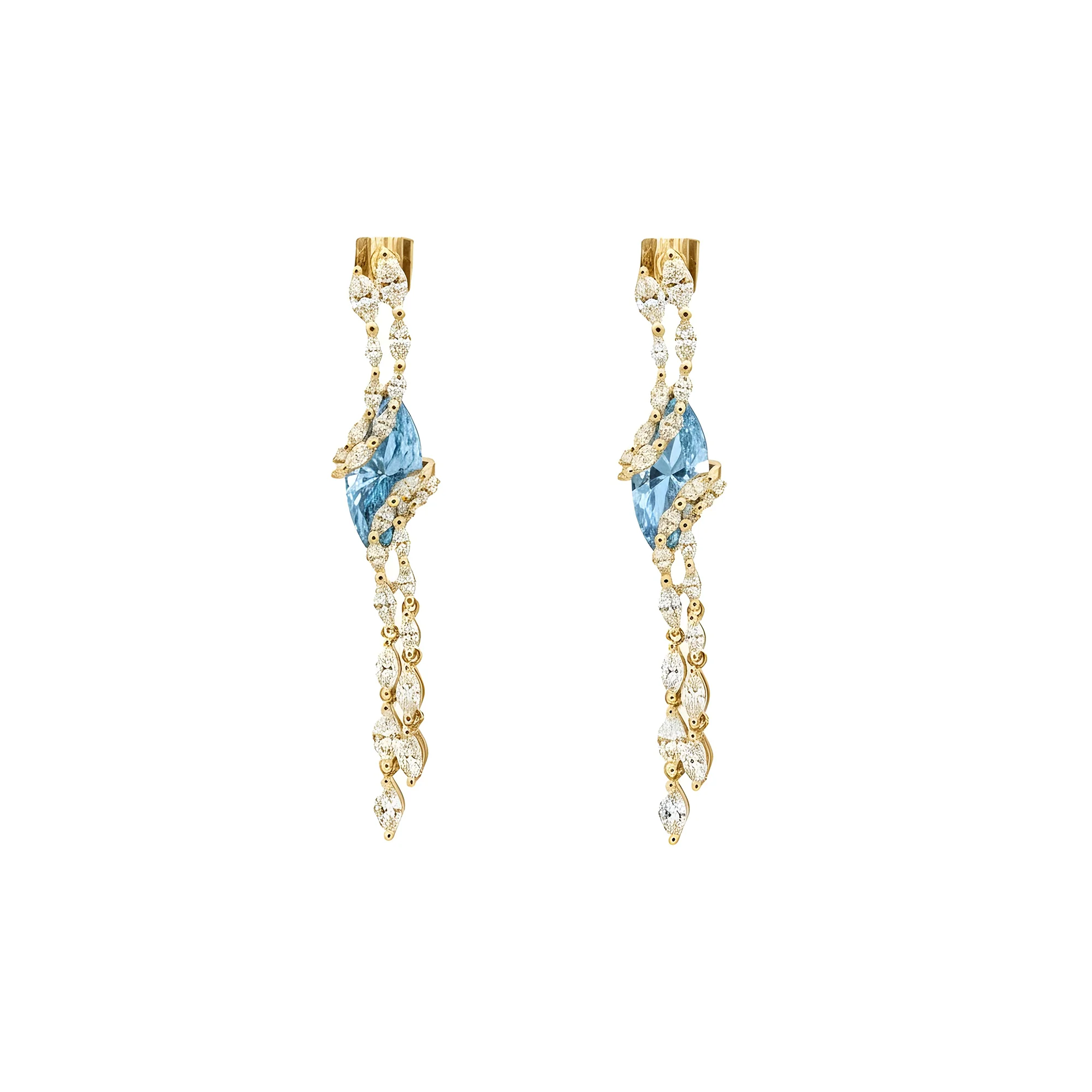 14K White Gold Marquise Cut Fancy Blue Diamond Drop Earrings 6.80ctw - Image 4