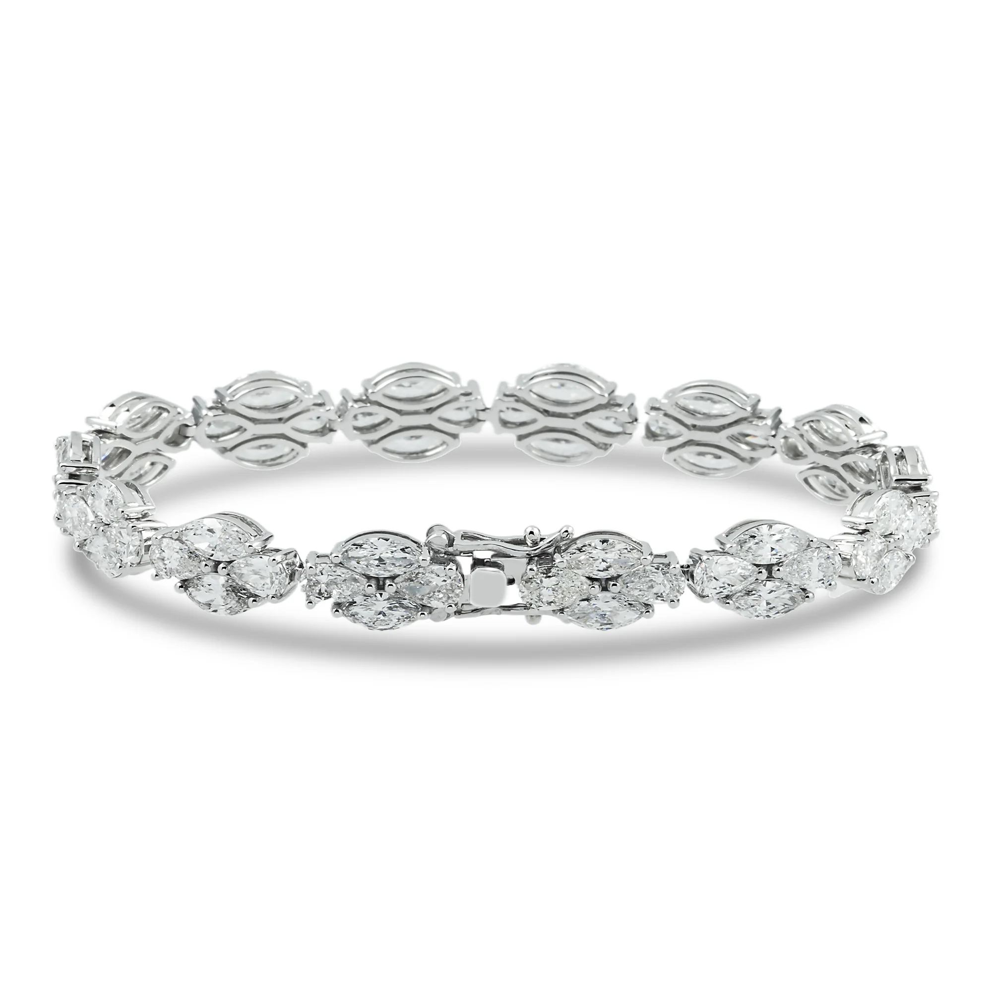 14K White Gold Marquise & Pear Cut Diamond Bracelet 15.13ct