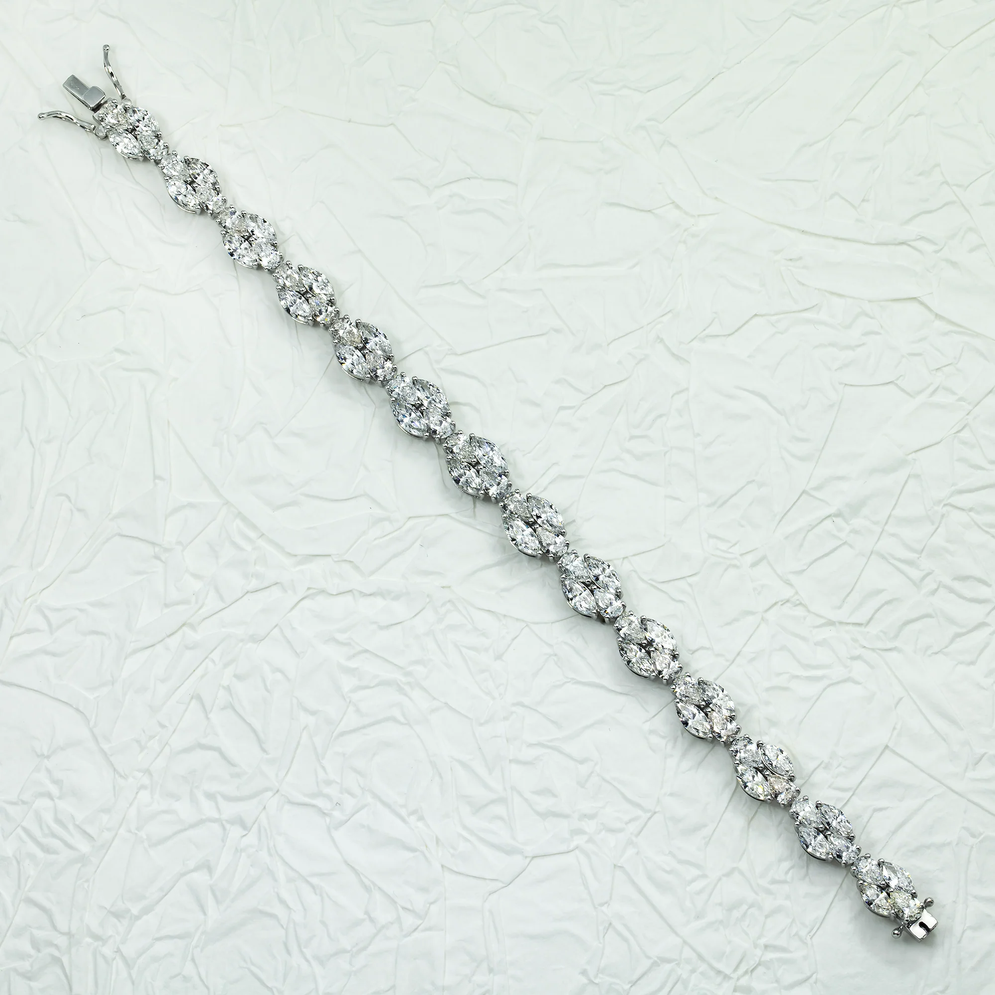 14K White Gold Marquise & Pear Cut Diamond Bracelet 15.13ct - Image 2