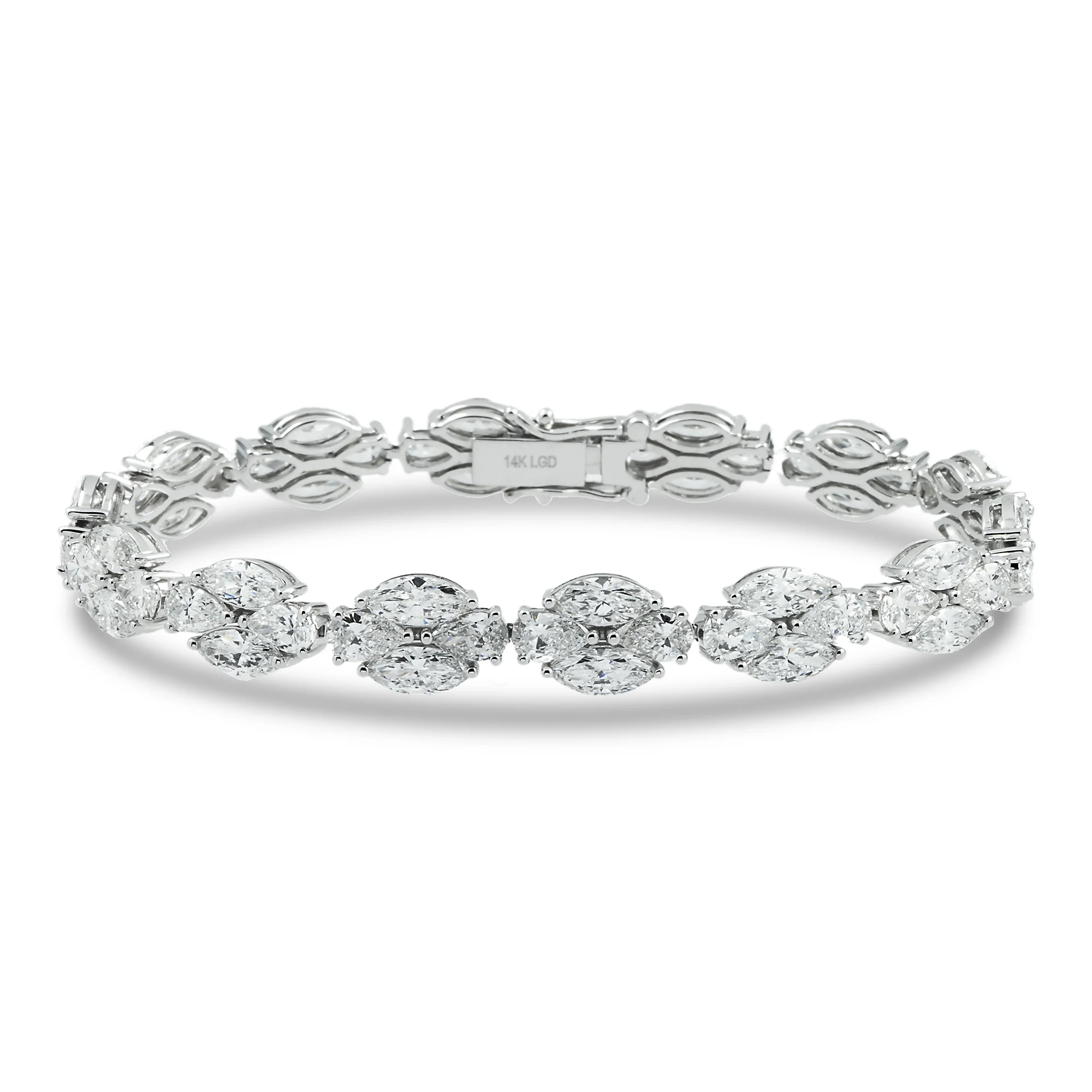 14K White Gold Marquise & Pear Cut Diamond Bracelet 15.13ct - Image 4