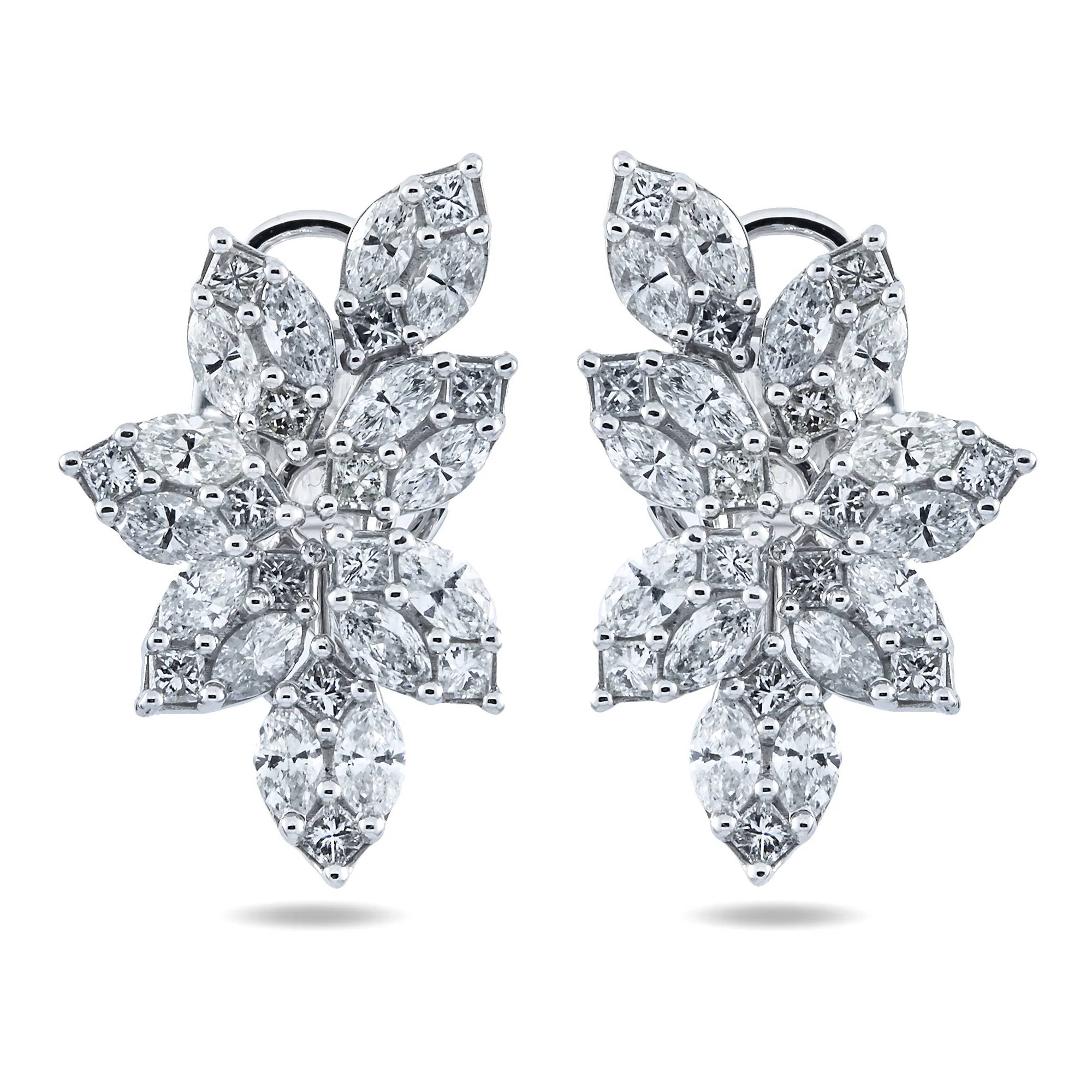 14K White Gold Marquise & Princess Diamond Vine Climber Earrings 4.38ctw