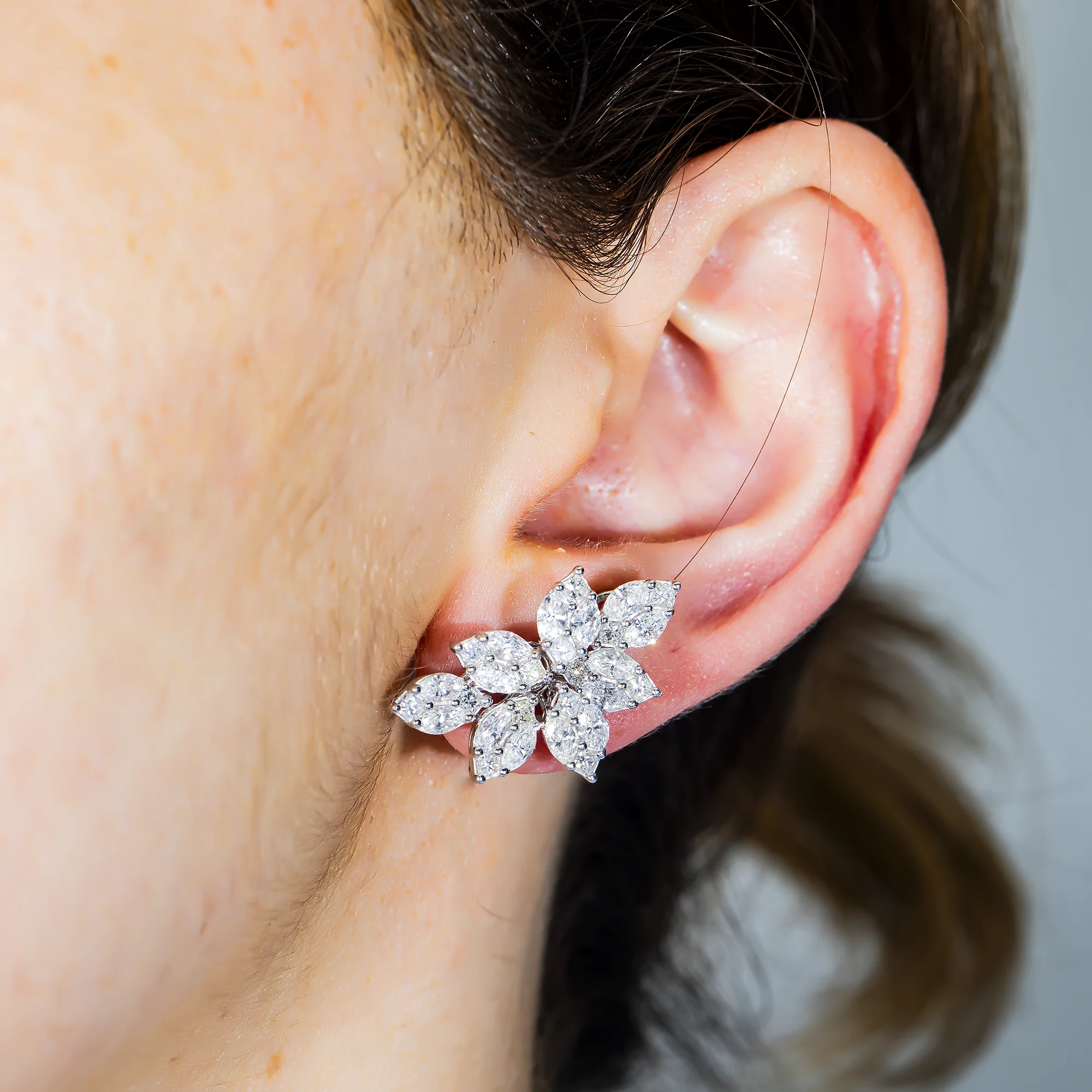 14K White Gold Marquise & Princess Diamond Vine Climber Earrings 4.38ctw - Image 2