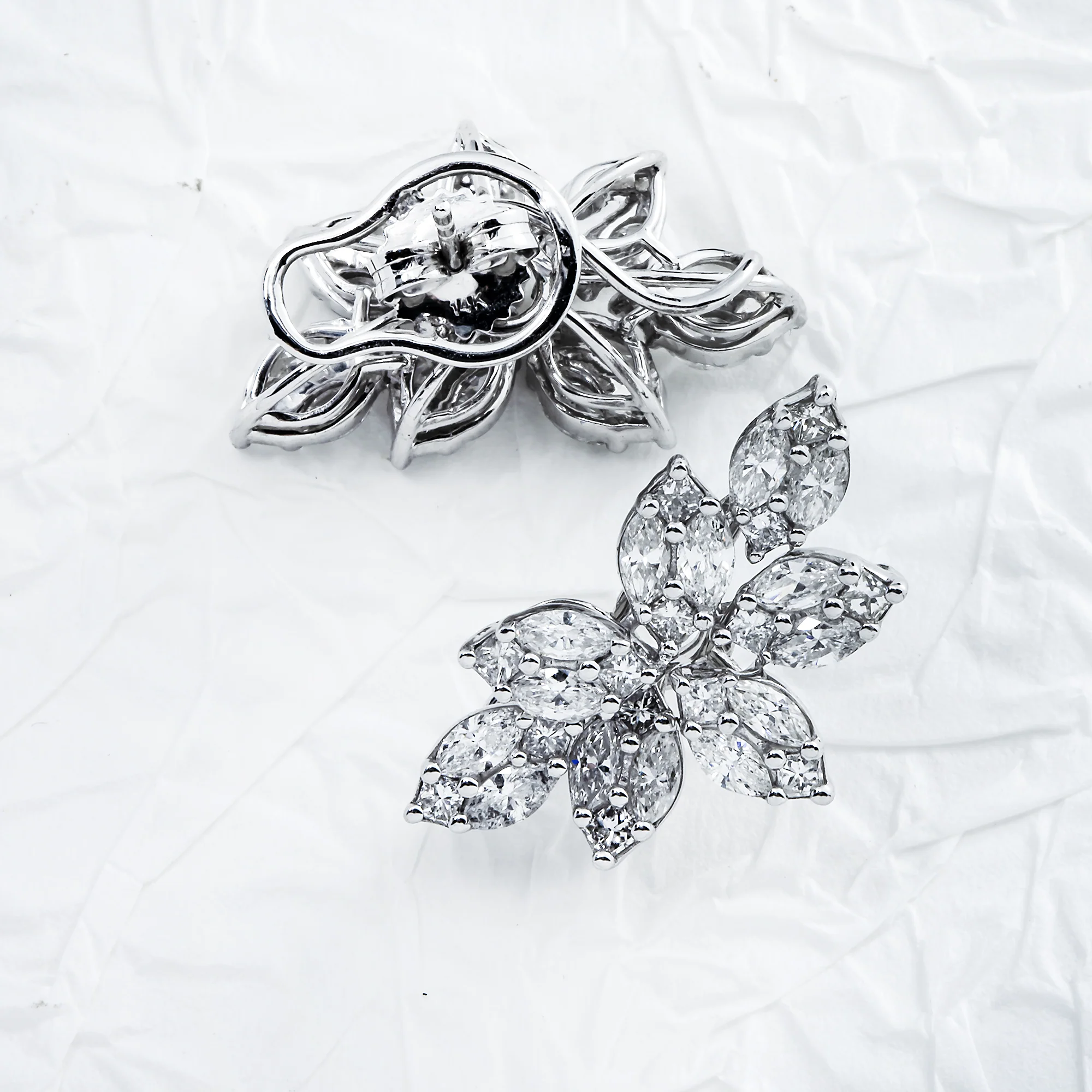 14K White Gold Marquise & Princess Diamond Vine Climber Earrings 4.38ctw - Image 3