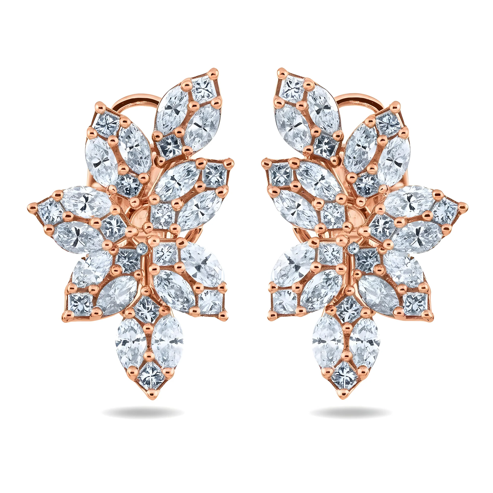 14K White Gold Marquise & Princess Diamond Vine Climber Earrings 4.38ctw - Image 6