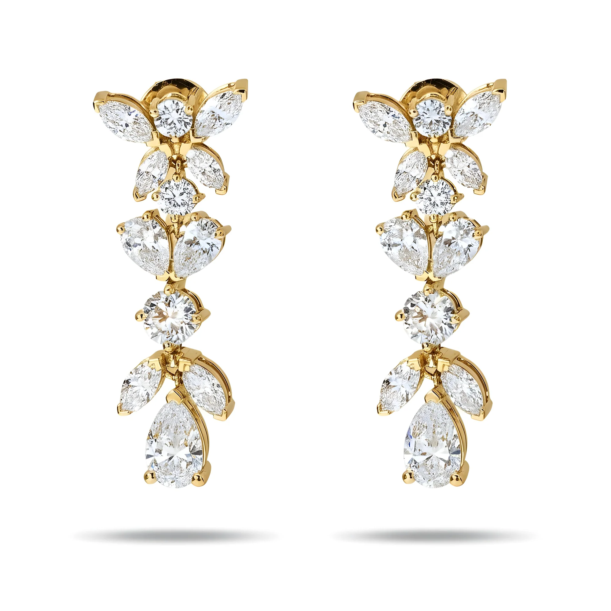 14K White Gold Marquise, Round & Pear Cut Diamond Drop Earrings 7.0ctw - Image 4
