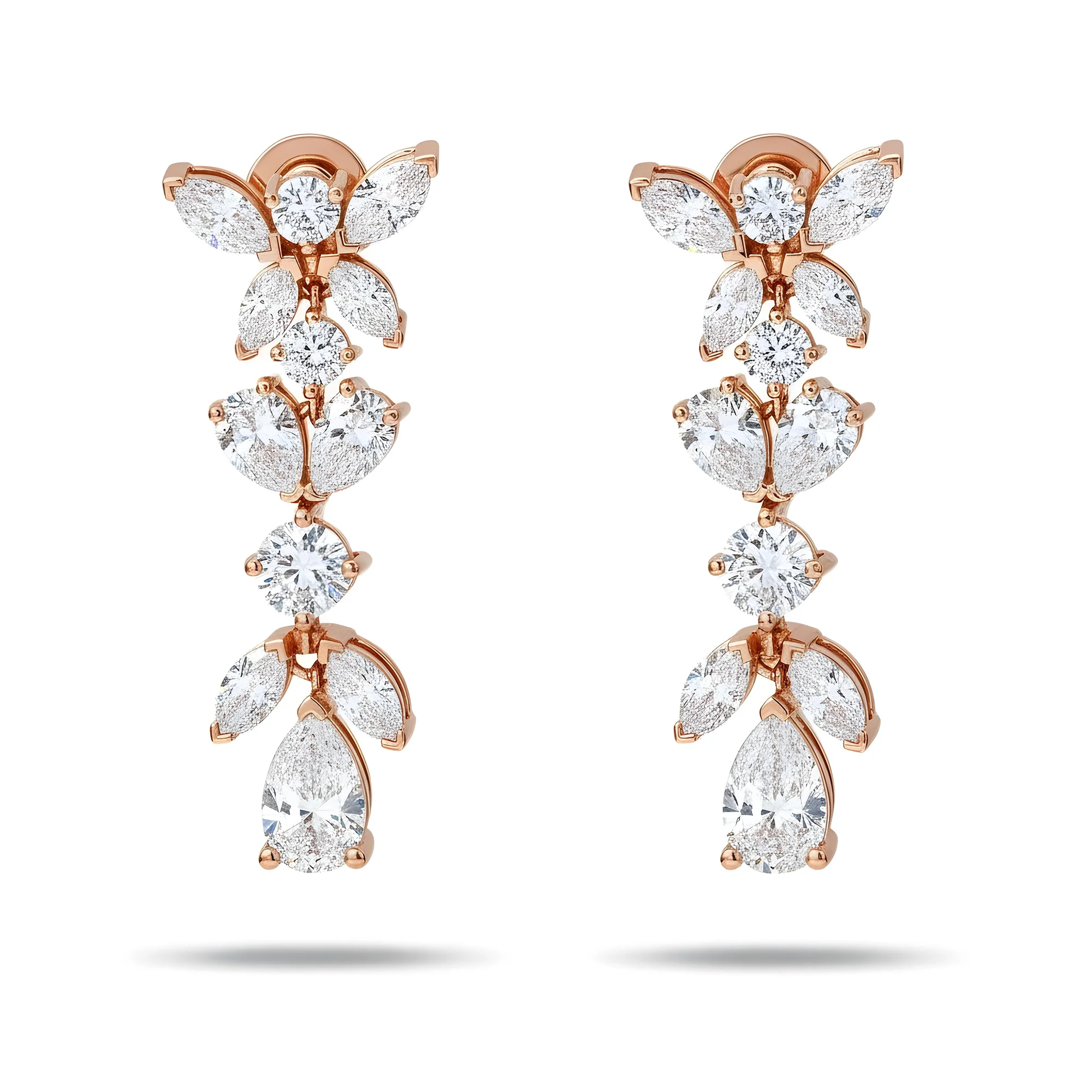 14K White Gold Marquise, Round & Pear Cut Diamond Drop Earrings 7.0ctw - Image 6