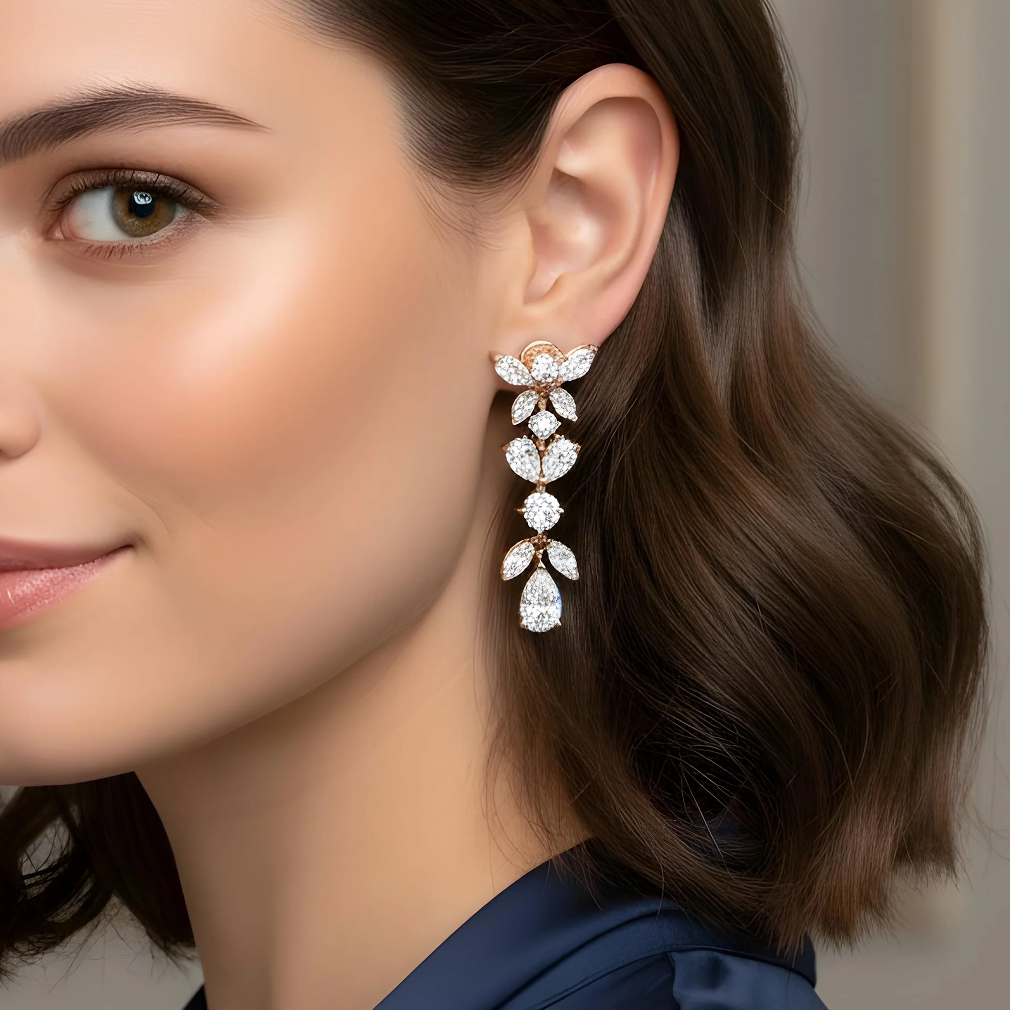 14K White Gold Marquise, Round & Pear Cut Diamond Drop Earrings 7.0ctw - Image 7