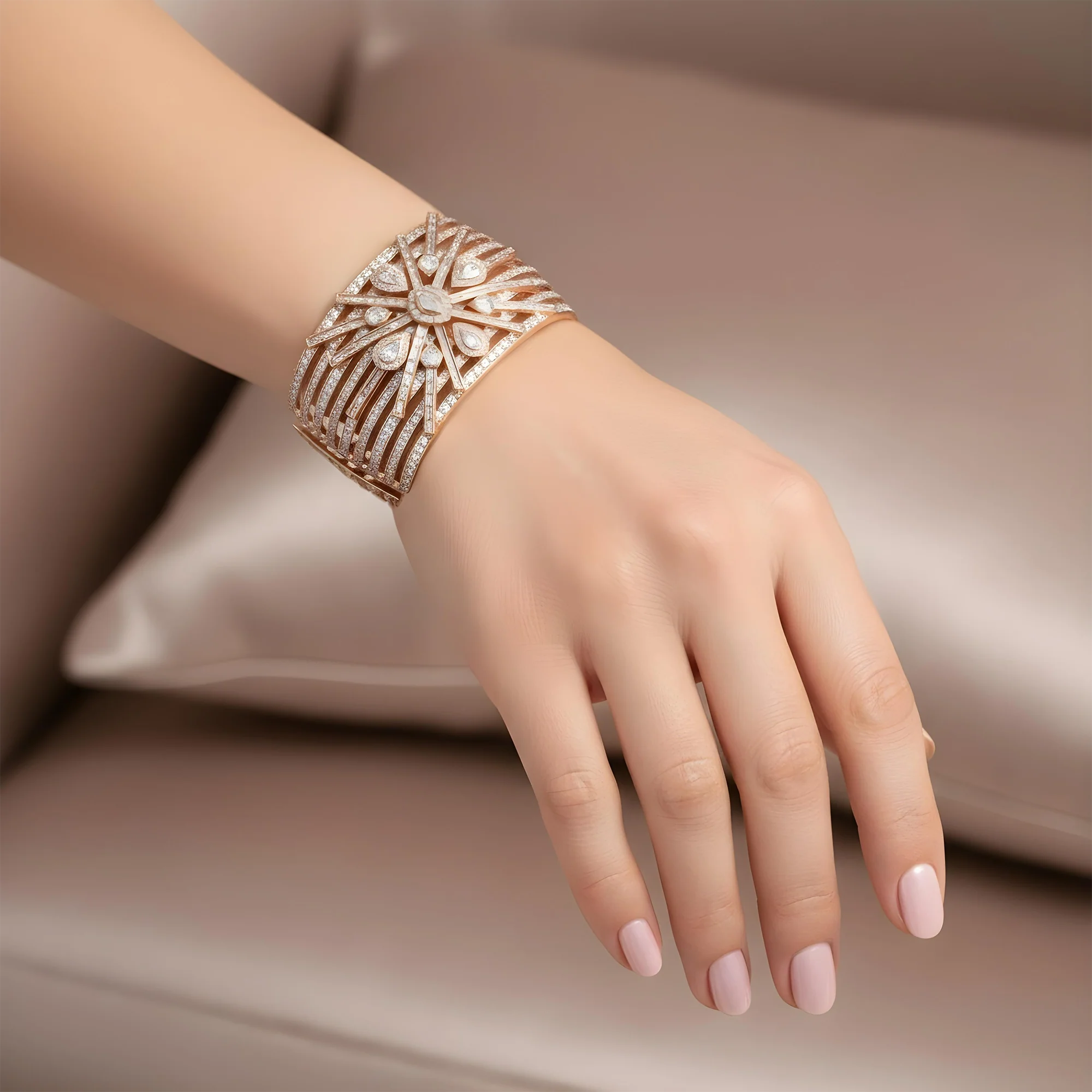 14K White Gold Multi Cut Cuff Bangle Bracelet 42.31ct - Image 10