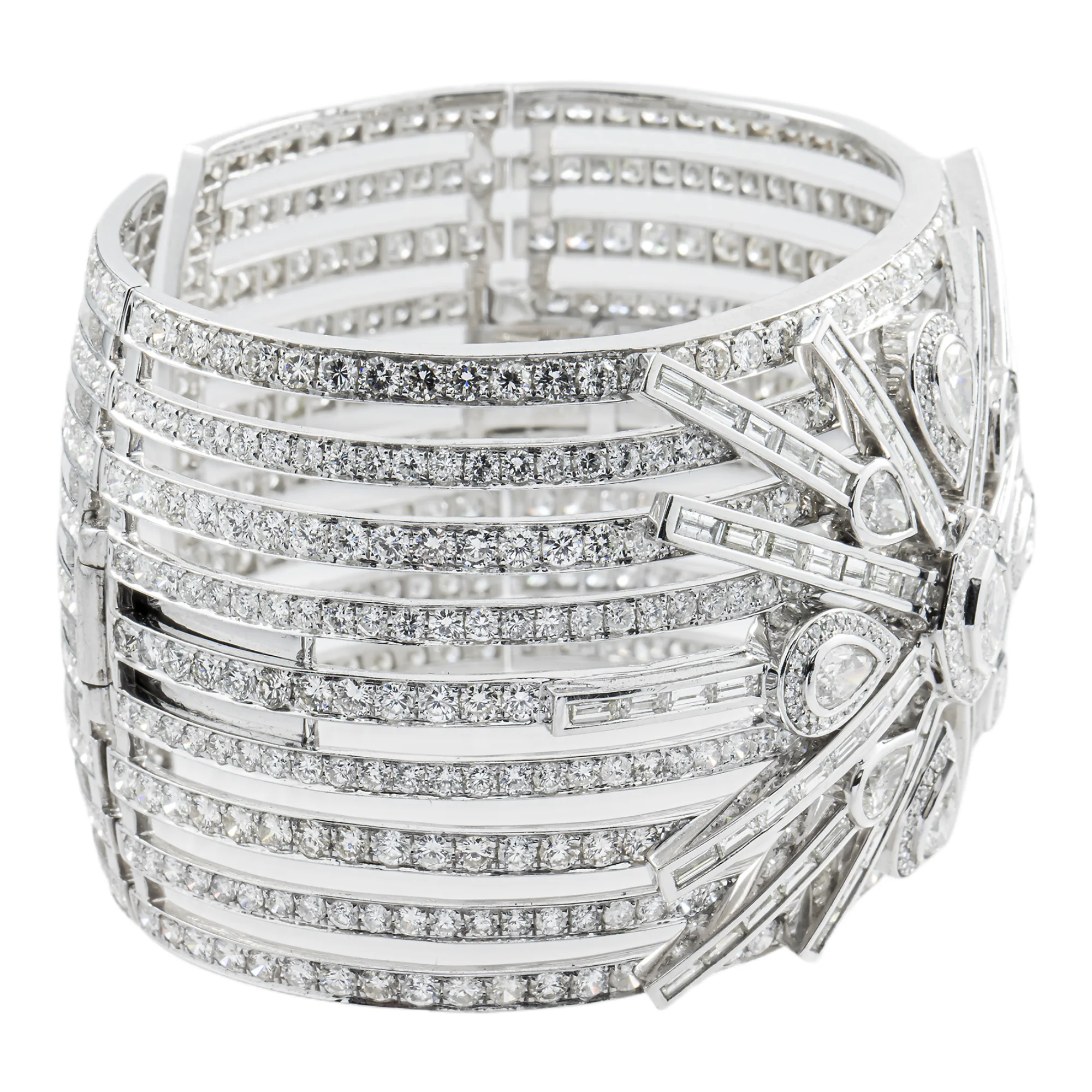 14K White Gold Multi Cut Cuff Bangle Bracelet 42.31ct - Image 3