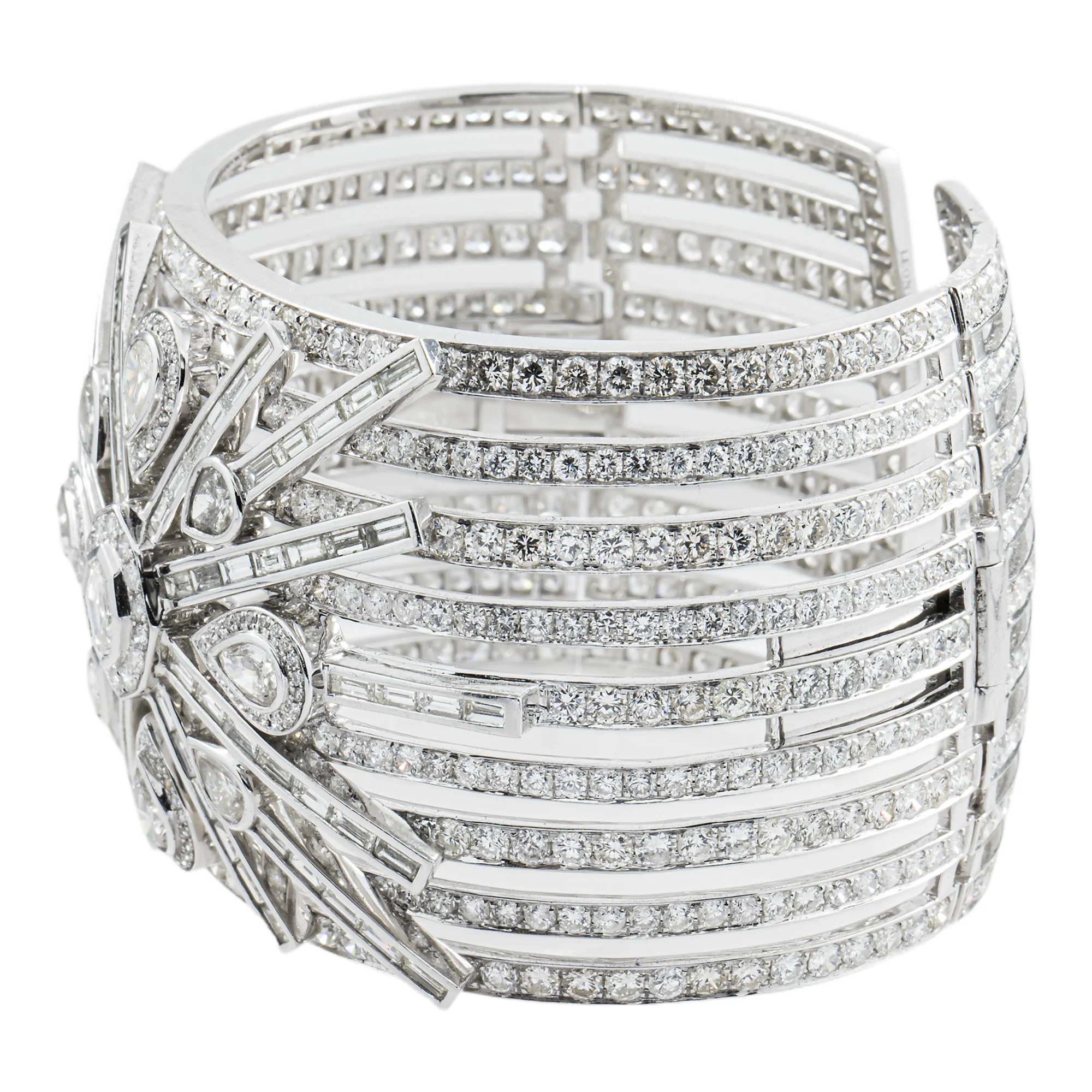 14K White Gold Multi Cut Cuff Bangle Bracelet 42.31ct - Image 4