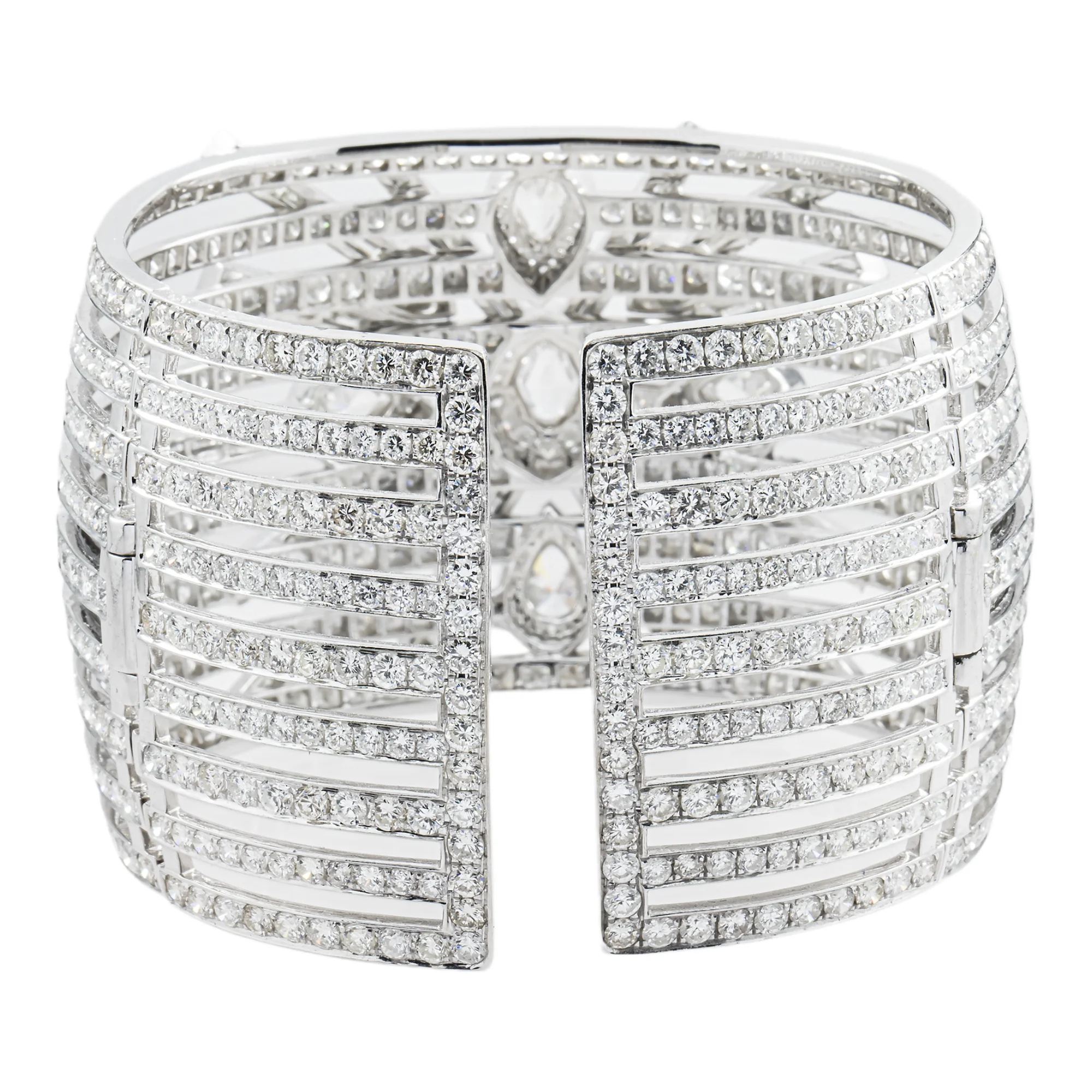 14K White Gold Multi Cut Cuff Bangle Bracelet 42.31ct - Image 5
