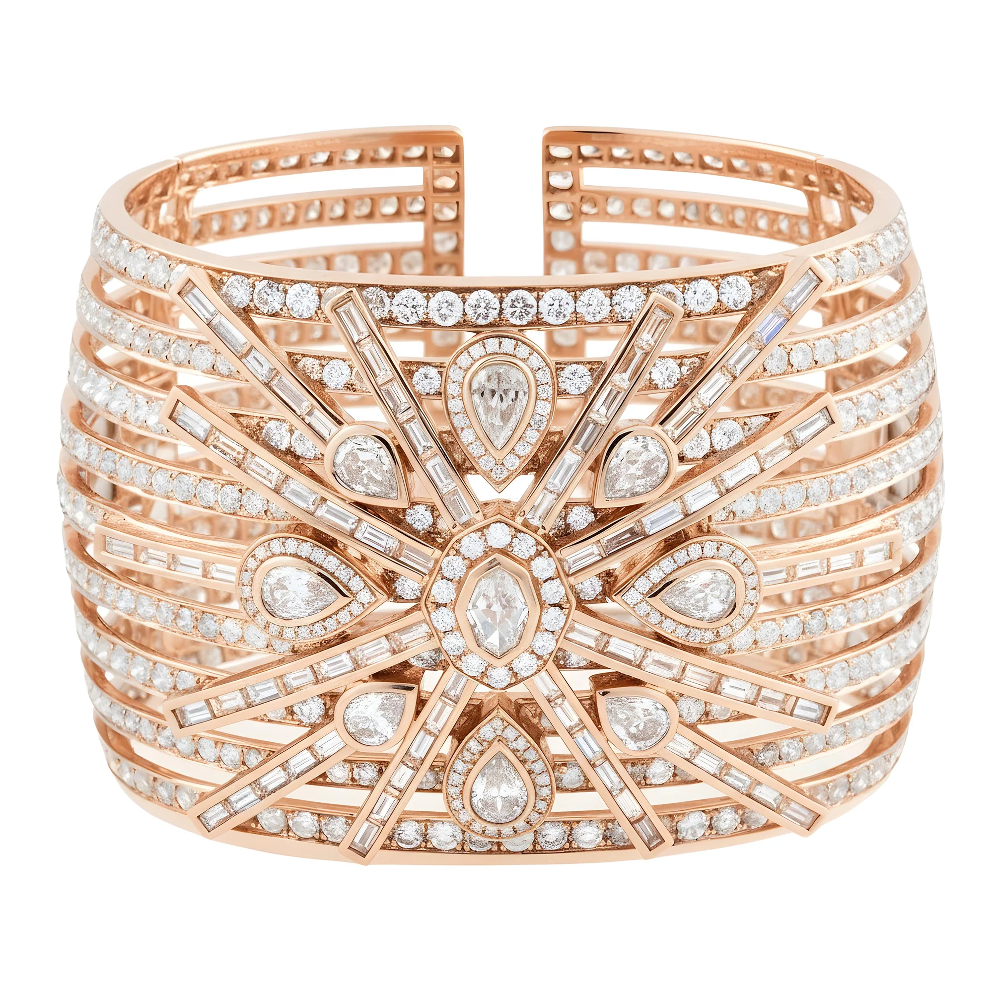 14K White Gold Multi Cut Cuff Bangle Bracelet 42.31ct - Image 9