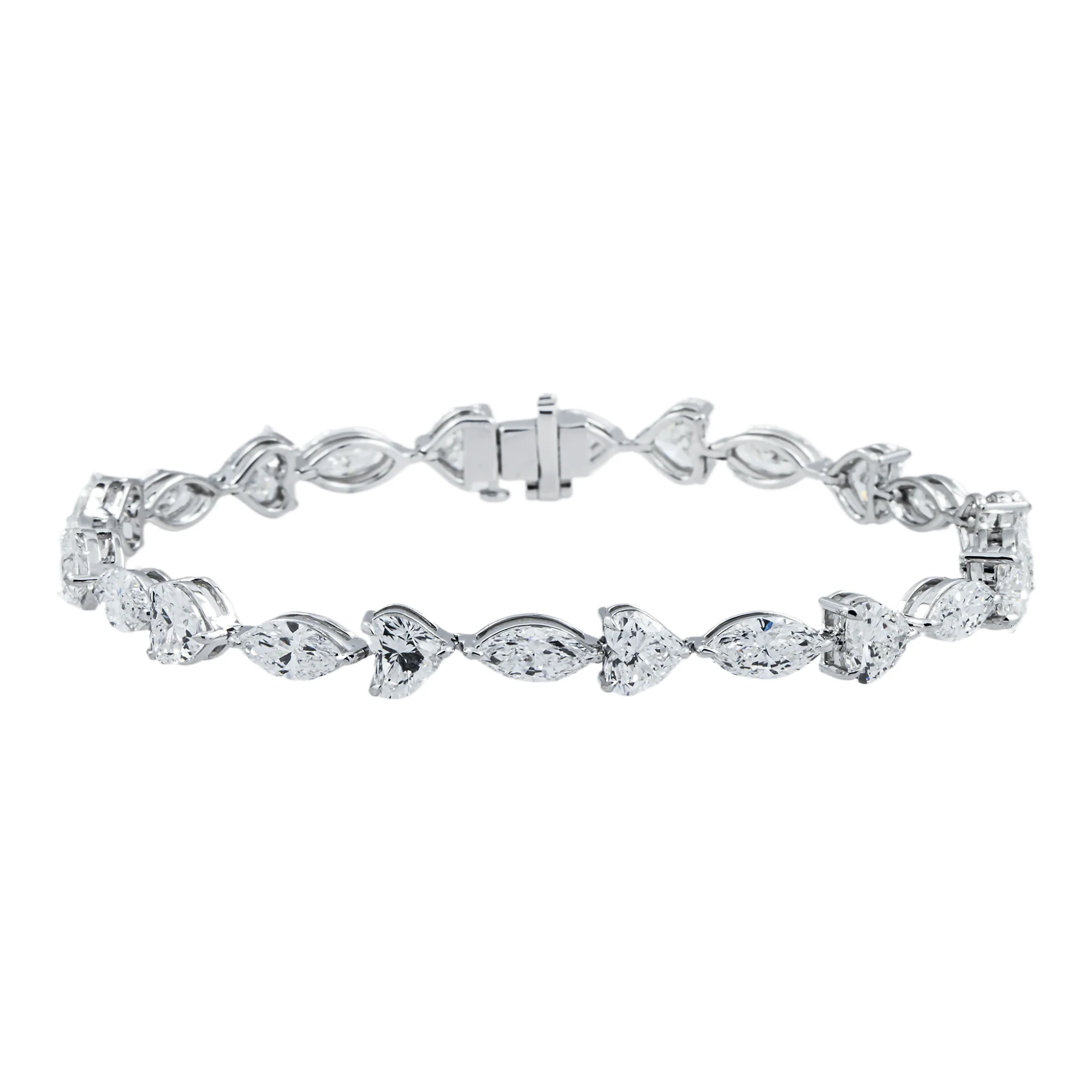 14K White Gold Marquise & Heart Cut Diamond Bracelet 11.78ct