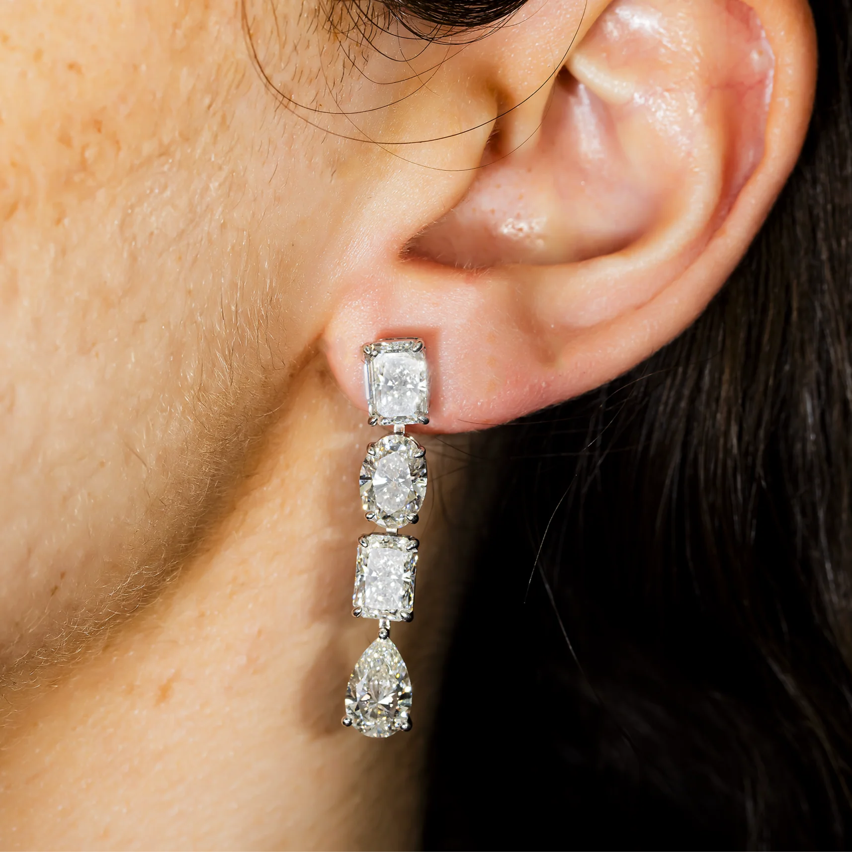 14K White Gold Multi Cut Diamond Drop Earrings 12.34ctw - Image 2