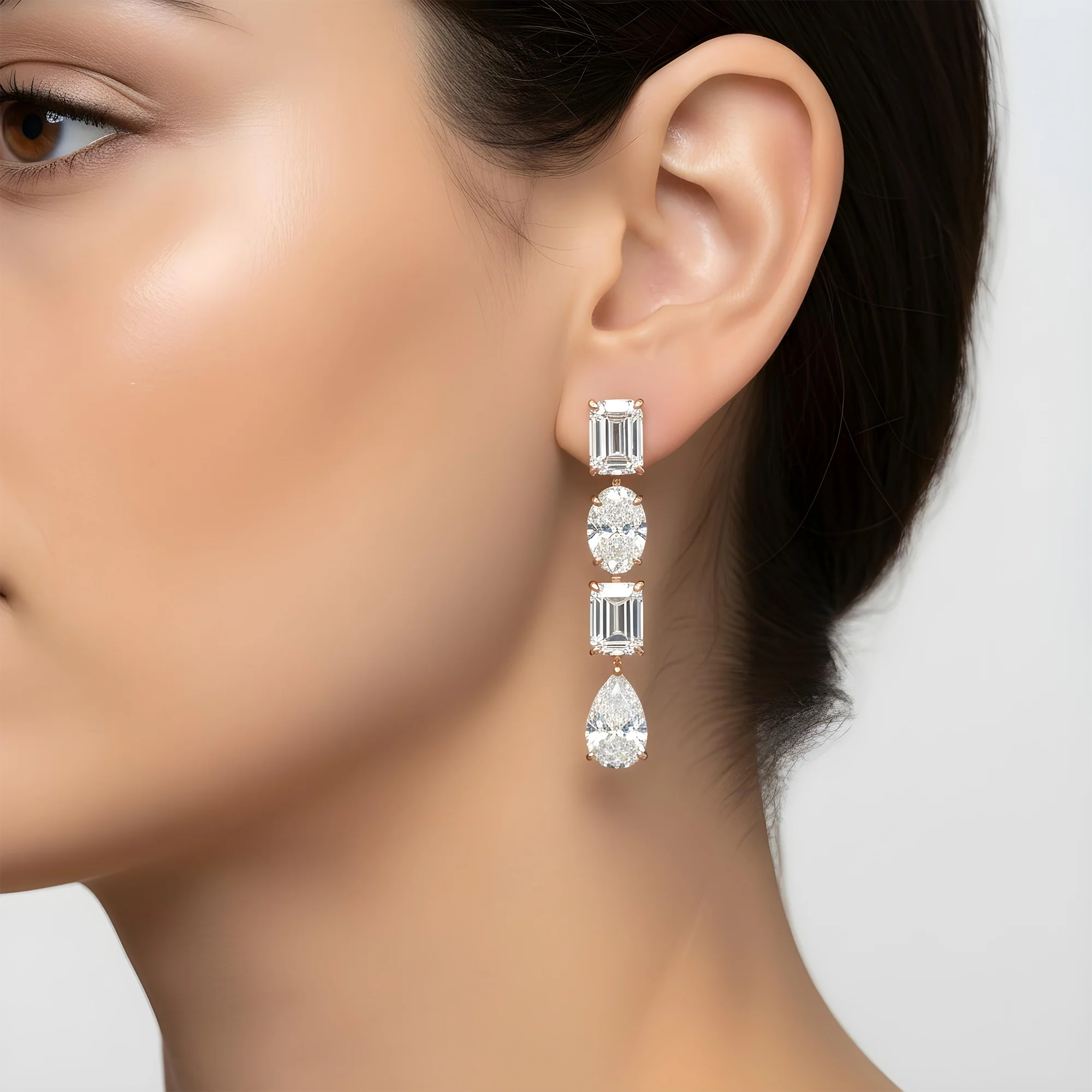 14K White Gold Multi Cut Diamond Drop Earrings 12.34ctw - Image 7