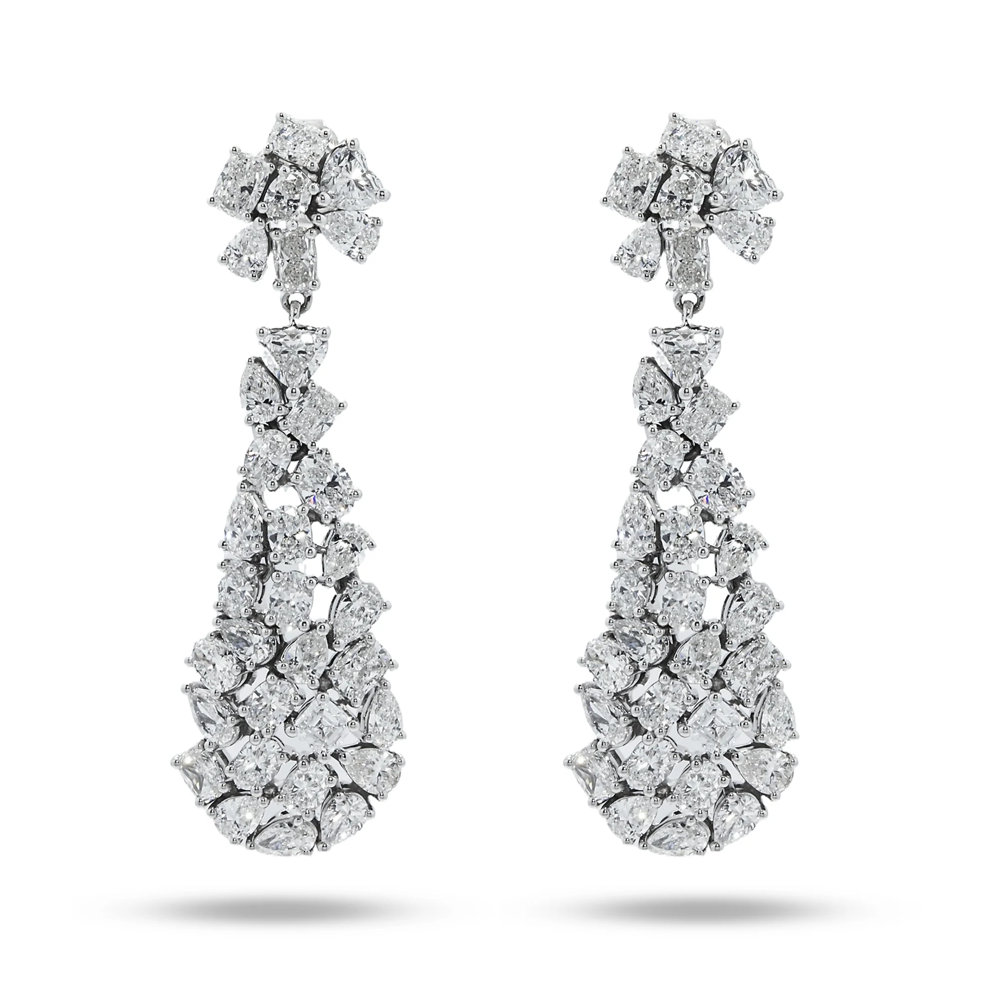 14K White Gold Multi Cut Diamond Drop Earrings 8.59ct (1 of 3 matching set)