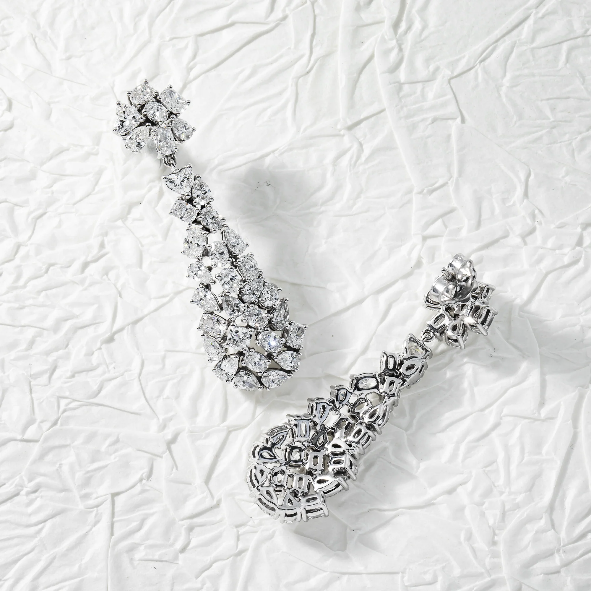 14K White Gold Multi Cut Diamond Drop Earrings 8.59ct (1 of 3 matching set) - Image 3