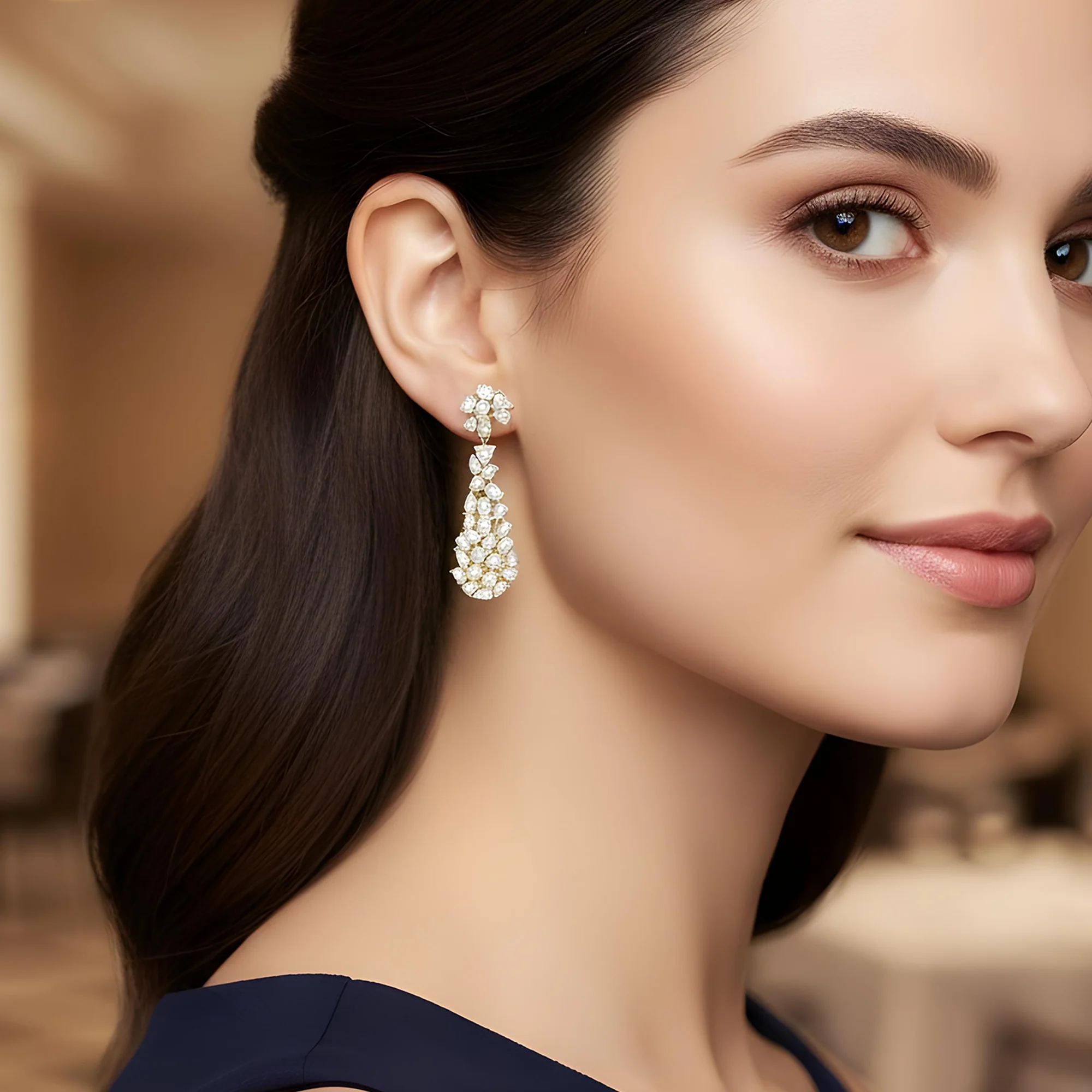 14K White Gold Multi Cut Diamond Drop Earrings 8.59ct (1 of 3 matching set) - Image 5