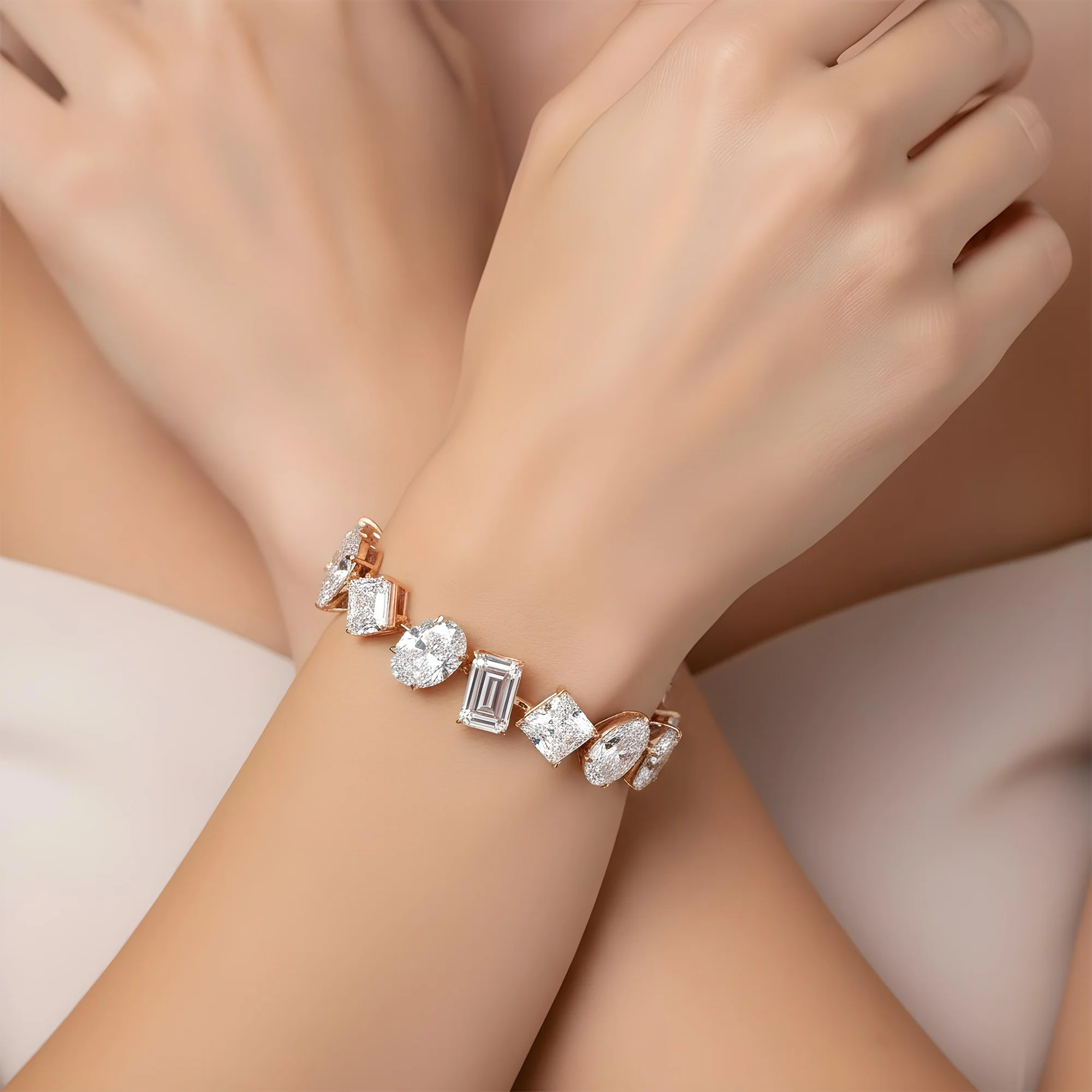 14K White Gold Multi Cut Diamond Eternal Goddess Bracelet 155ct - Image 8
