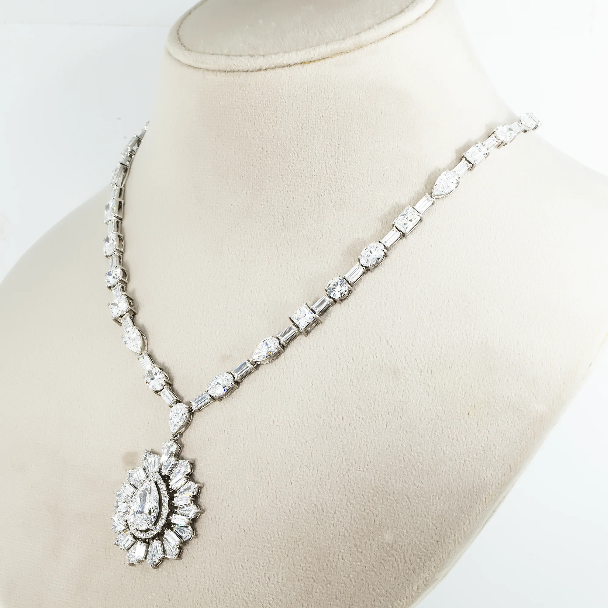 14K White Gold Multi Cut Diamond Goddess Drop Necklace 47.55ct (matching set) - Image 2