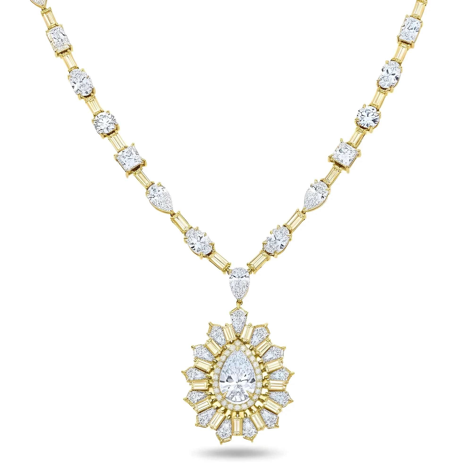 14K White Gold Multi Cut Diamond Goddess Drop Necklace 47.55ct (matching set) - Image 5