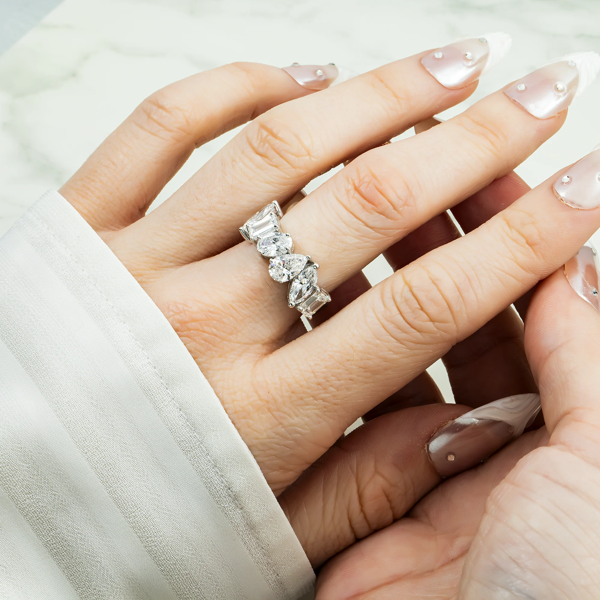 14K White Gold Multi Cut Diamond Halfway Eternity Ring 4.18ct - Image 2