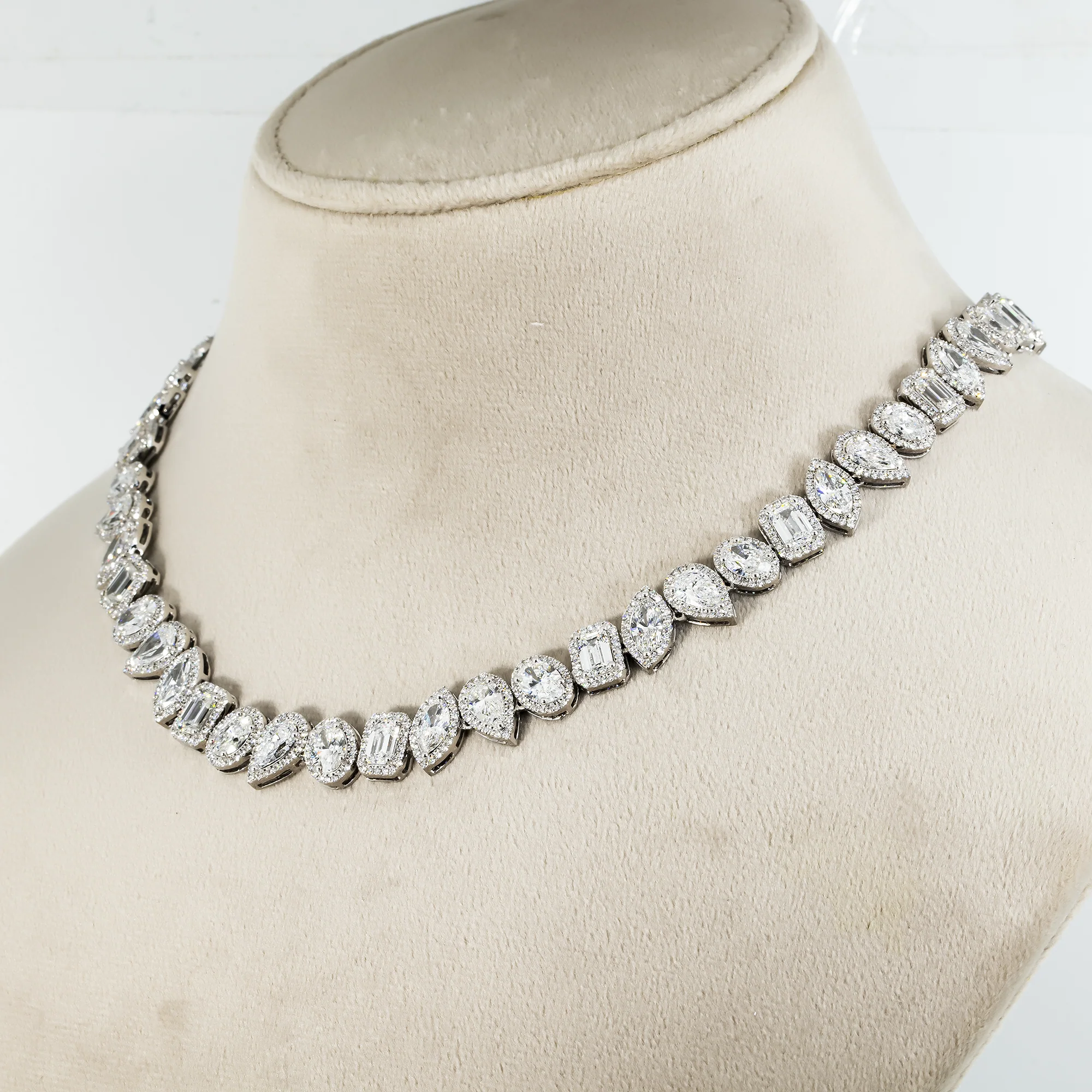 14K White Gold Multi Cut Diamond Necklace 43.34ct - Image 2
