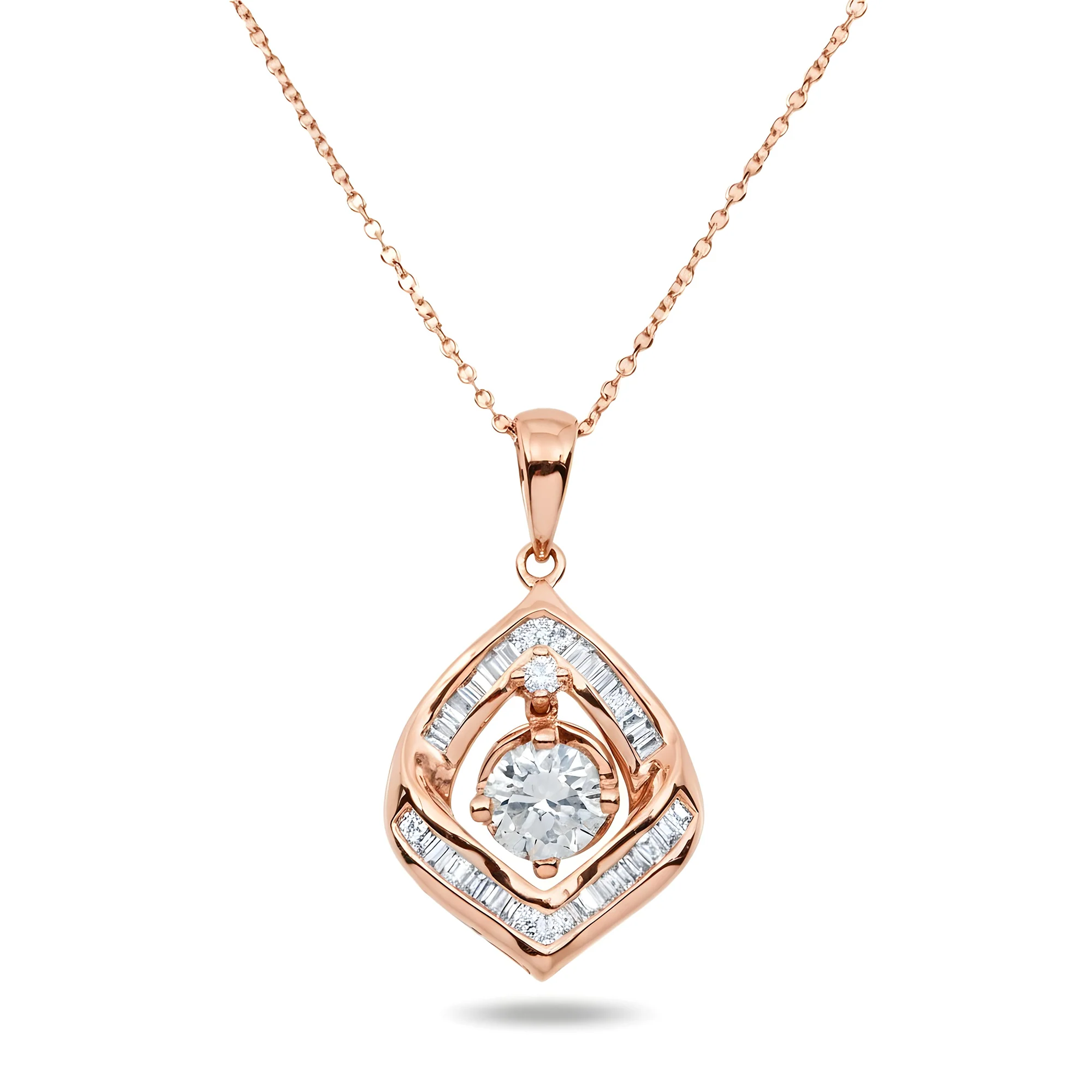 14K White Gold Baguette & Round Diamond Pendant & Chain Necklace 1.0ct - Image 6