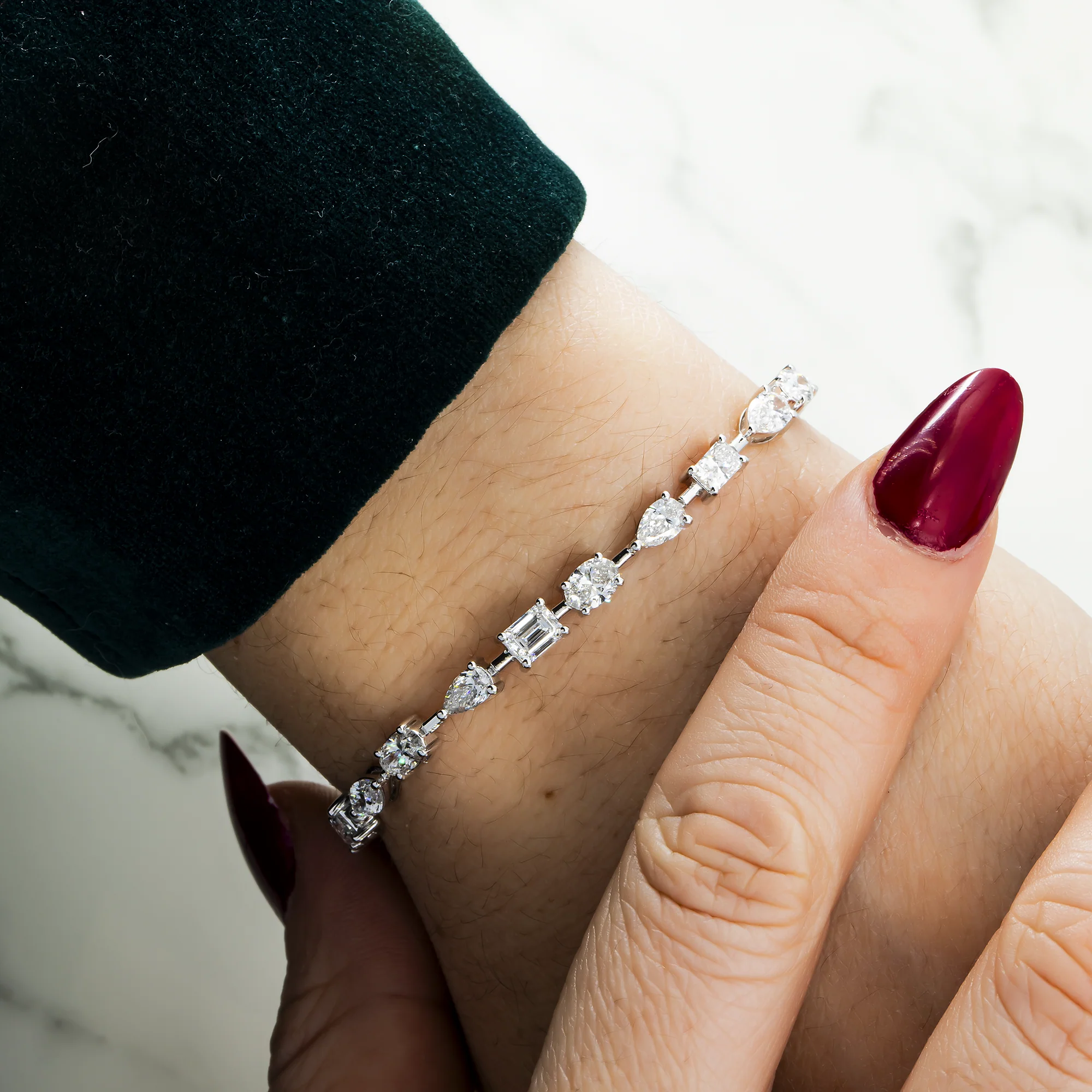 14K White Gold Multi Cut Diamond Satellite Bracelet 7.42ct - Image 2