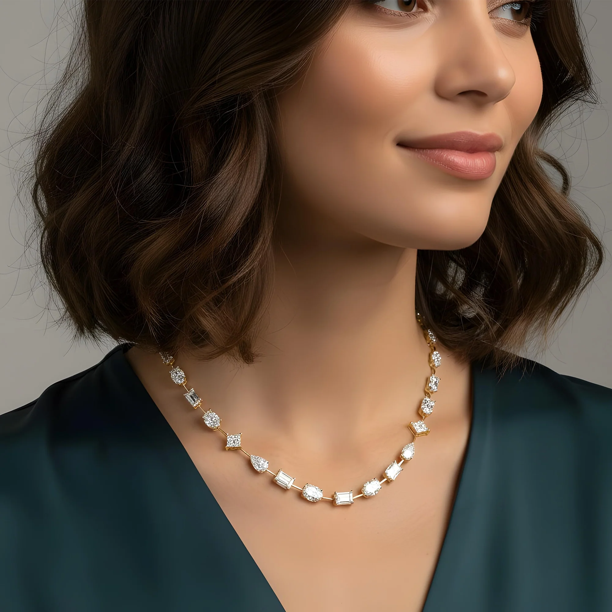 14K White Gold Multi Cut Diamond Satellite Necklace 45.82ct - Image 5