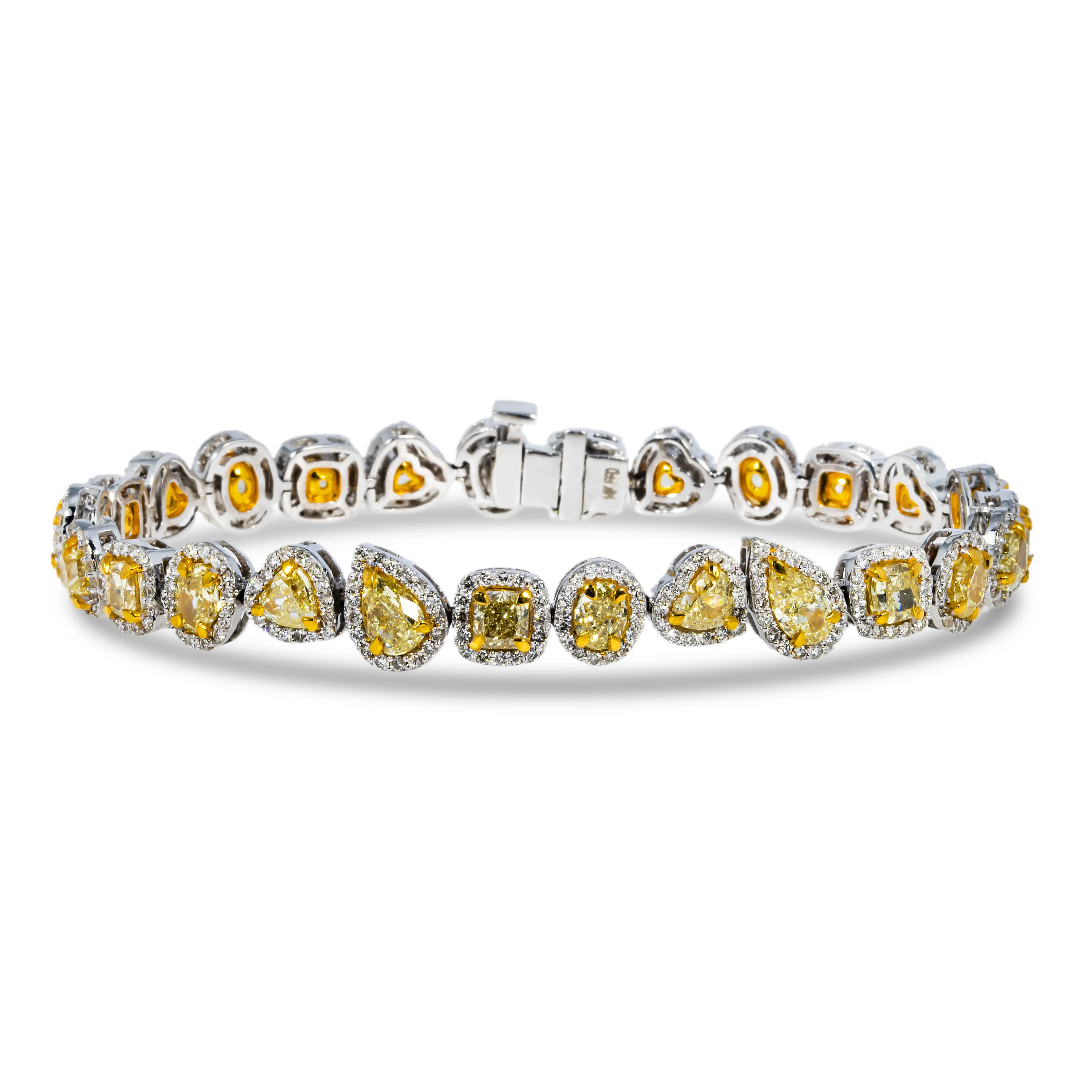 14K White Gold Multi Cut Canary Yellow Diamond Bracelet 13.14ct - Image 3