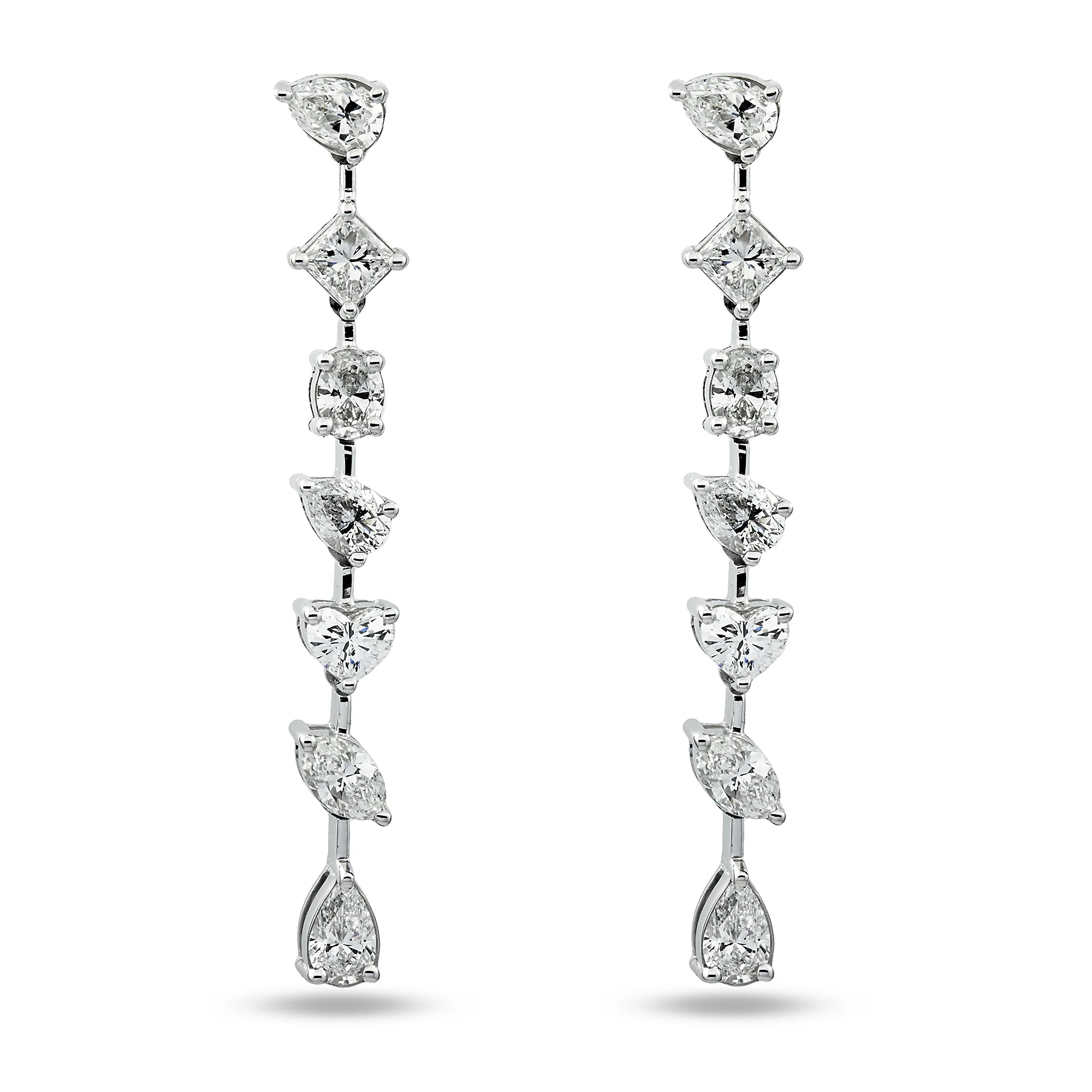 14K White Gold Multi Cut Satellite Diamond Drop Earrings 3.30ctw