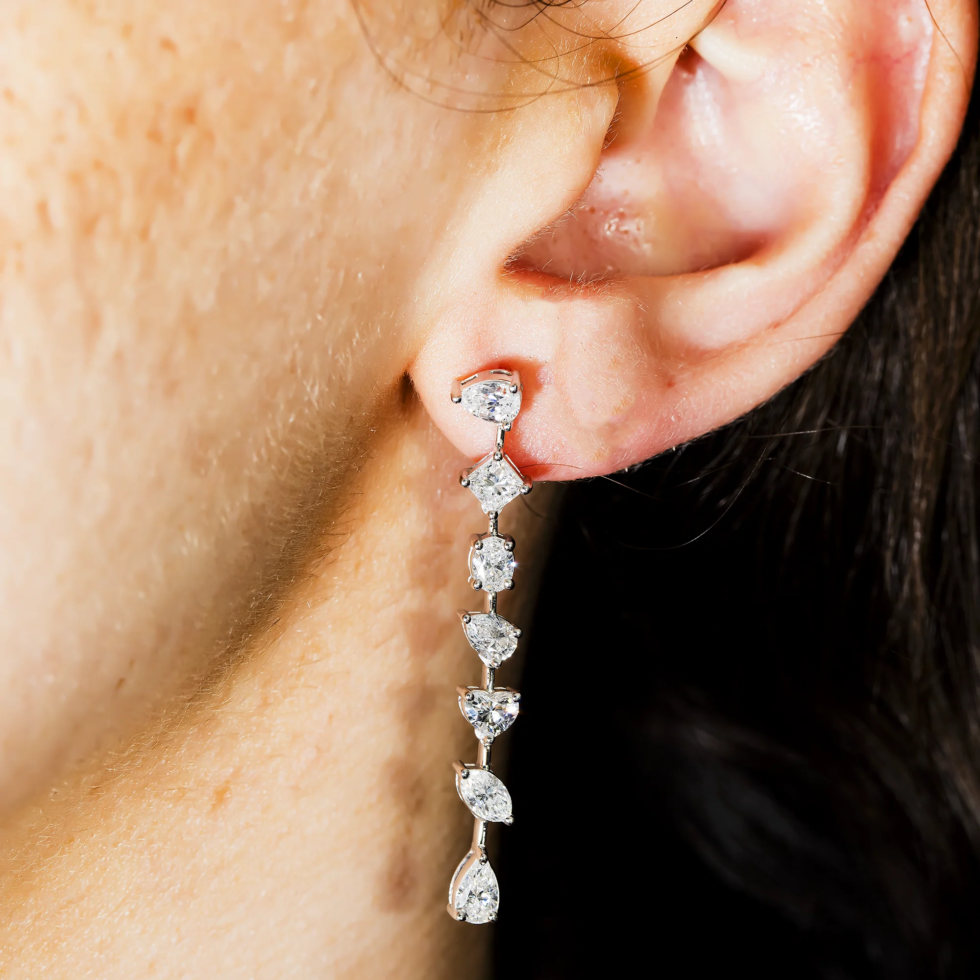 14K White Gold Multi Cut Satellite Diamond Drop Earrings 3.30ctw - Image 2