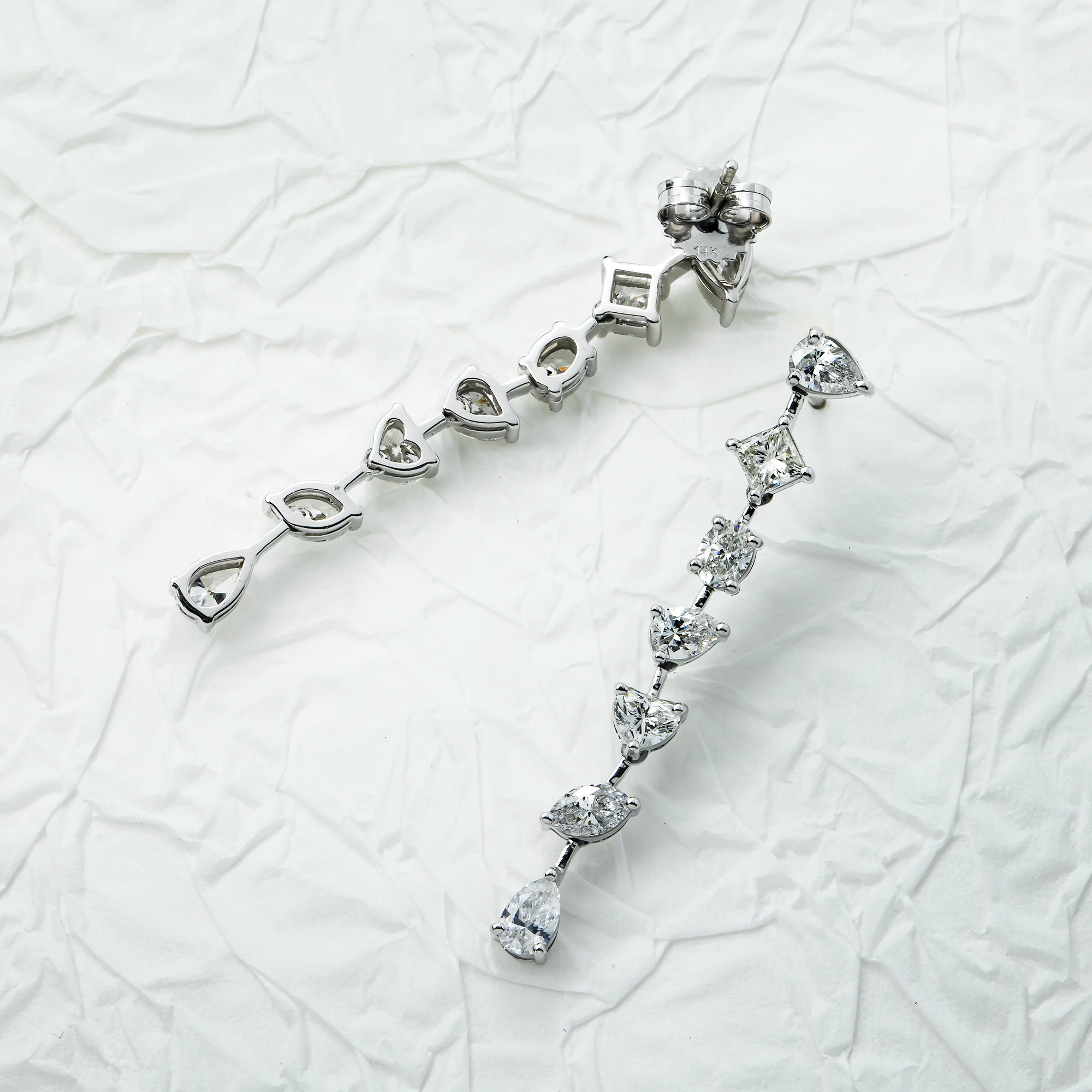 14K White Gold Multi Cut Satellite Diamond Drop Earrings 3.30ctw - Image 3