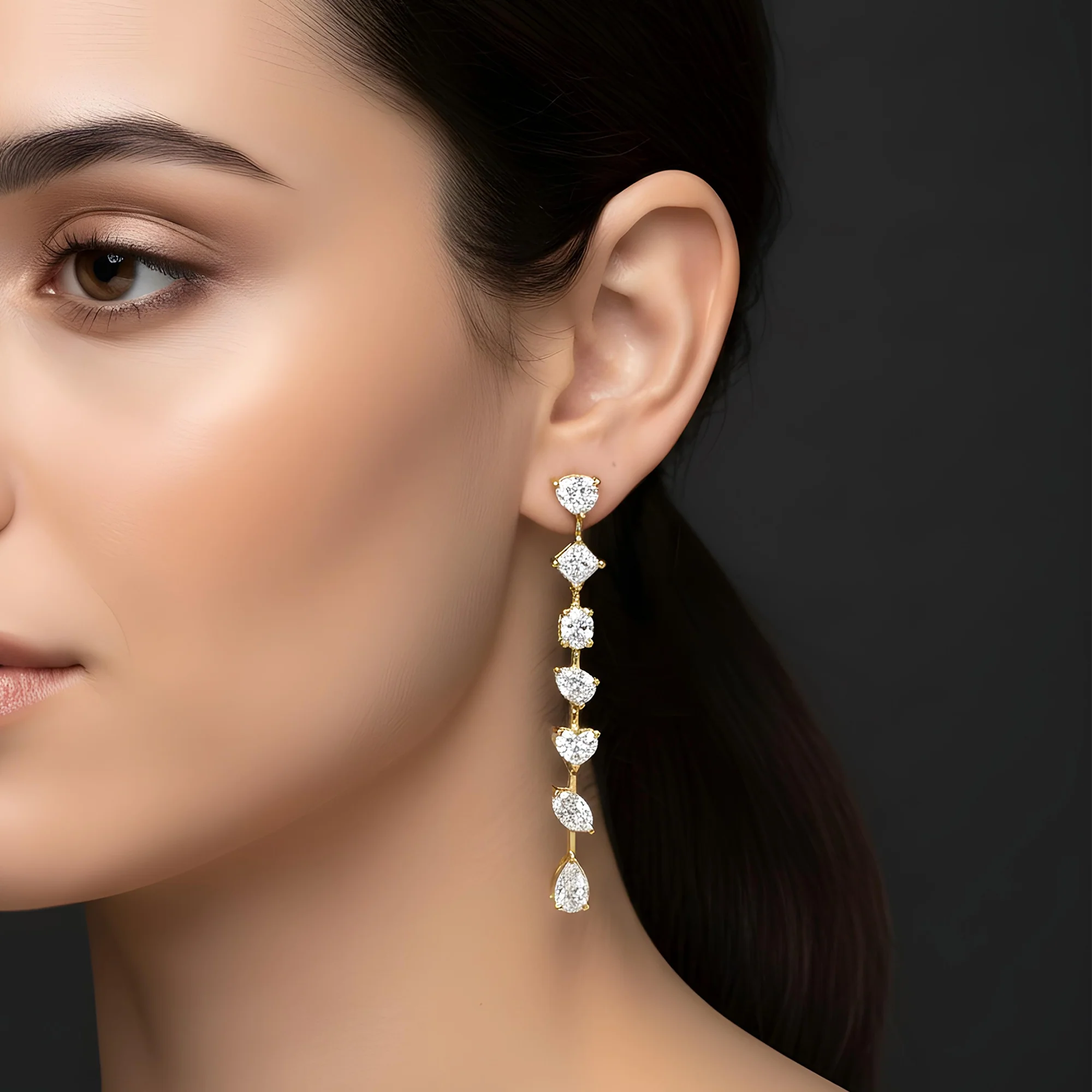 14K White Gold Multi Cut Satellite Diamond Drop Earrings 3.30ctw - Image 5