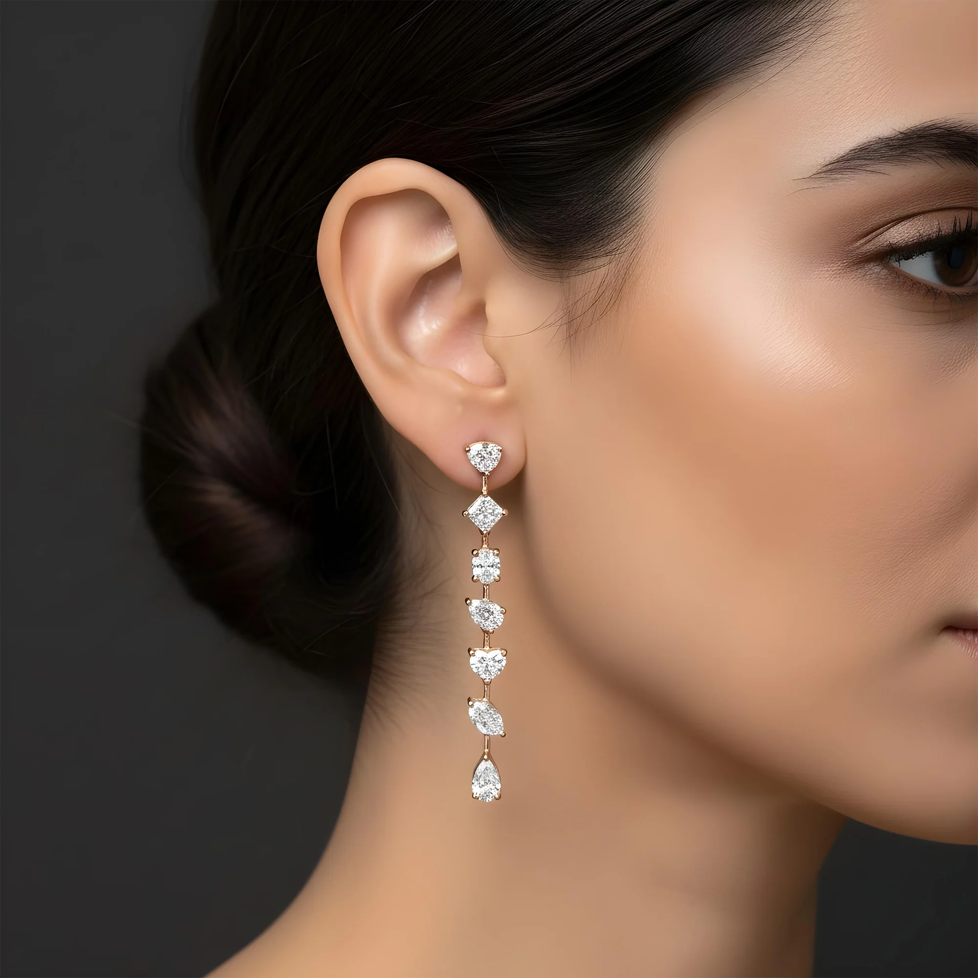 14K White Gold Multi Cut Satellite Diamond Drop Earrings 3.30ctw - Image 7