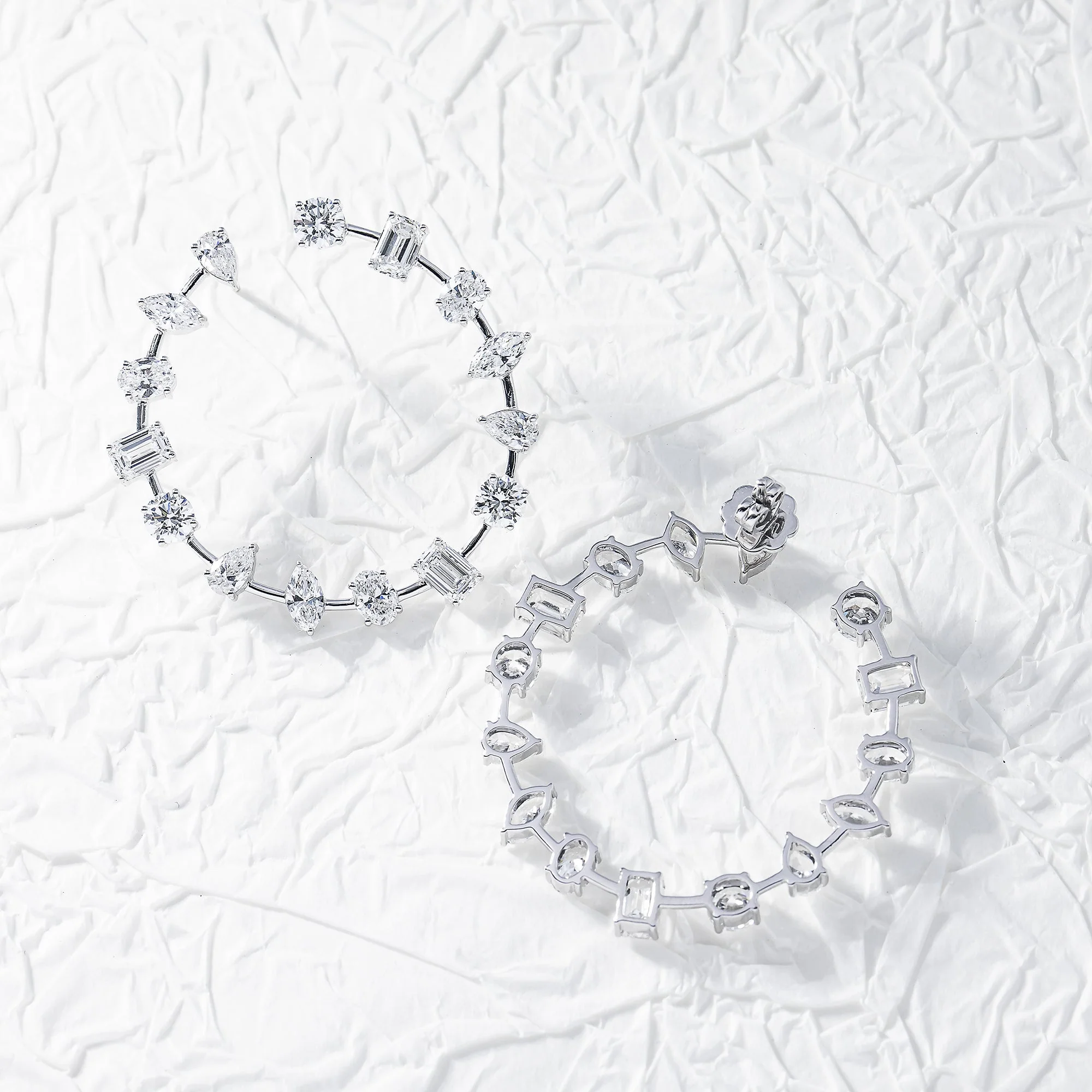 14K White Gold Multi-Cut Satellite Diamond Hoops 9.58ctw - Image 3