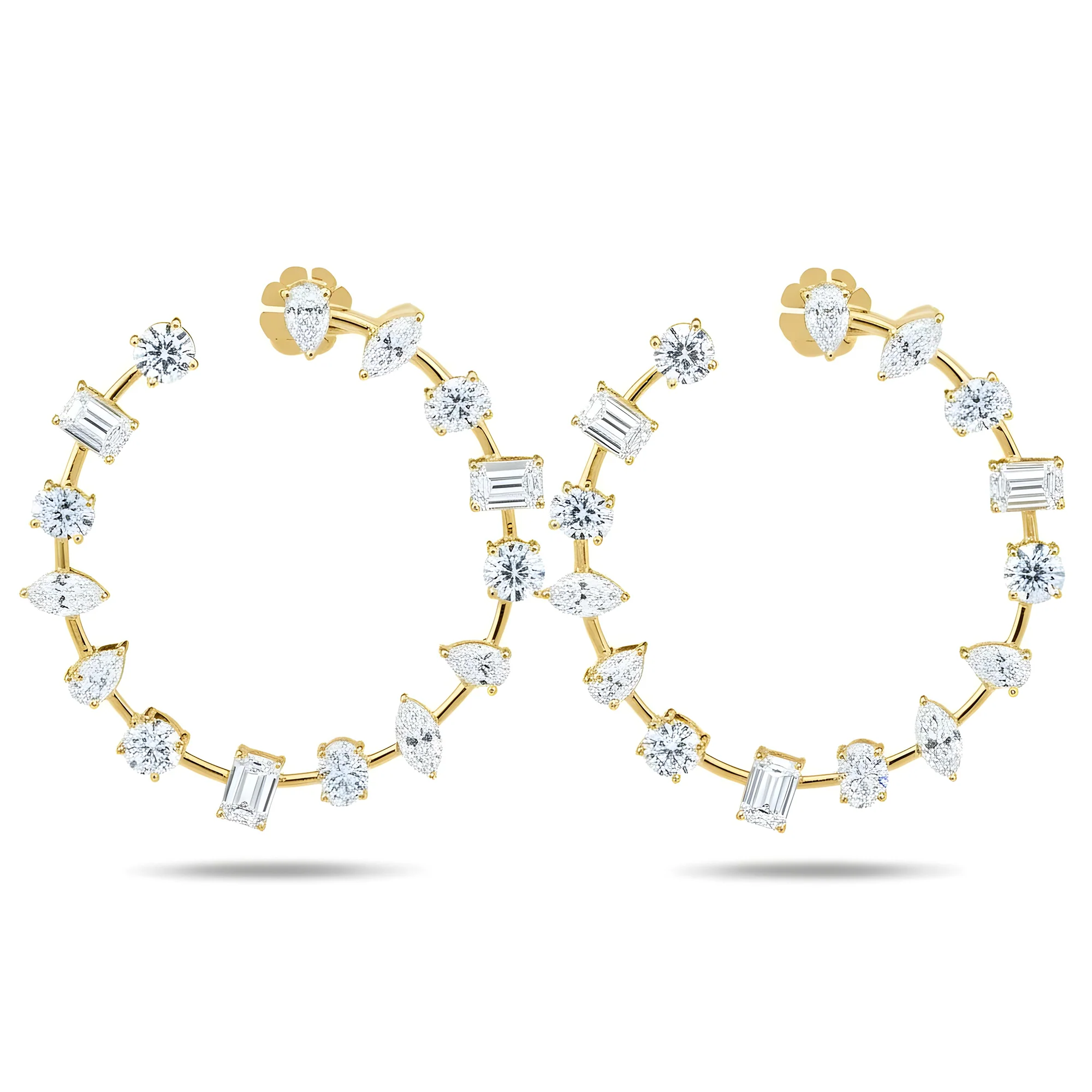 14K White Gold Multi-Cut Satellite Diamond Hoops 9.58ctw - Image 4