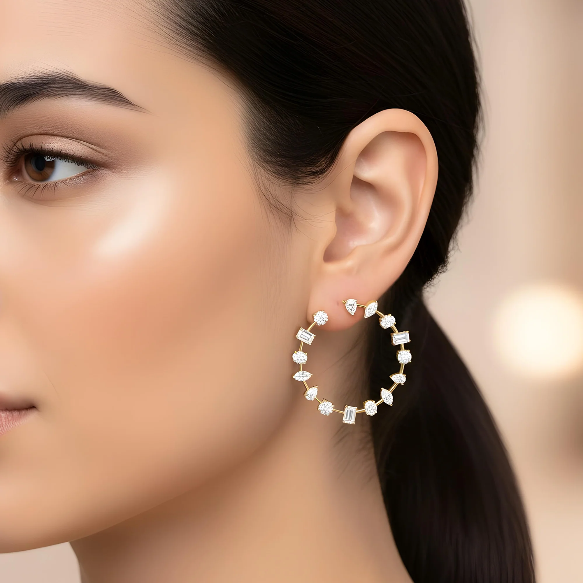 14K White Gold Multi-Cut Satellite Diamond Hoops 9.58ctw - Image 5